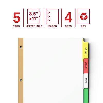 5 TABS  
8.5" x 11" LETTER SIZE  
4 SETS  
20% CALONIAR PAPER