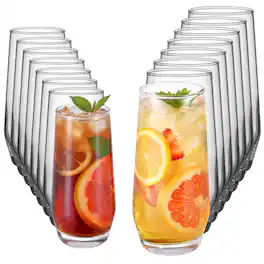 VEVOR - 16-Piece Drinking Glasses Set, Crystal Glassware Collection, Includes 8 Highball Glasses (18.26 Oz) - Transparent