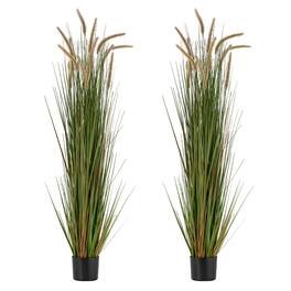 VEVOR - Artificial Grass Plant, 2 Pack 59 inch Horsetail Reed Grass in Pot, Premium PVC Faux Fake Greenery Shrubs Plant - Green
