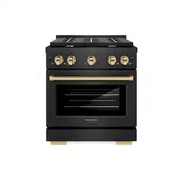 ZLINE - Autograph 30 in. 4.2 cu. ft. Manual Clean Freestanding Gas Range in Black Satin Stainless Steel and Gold Accents - Black Satin Stainless Steel