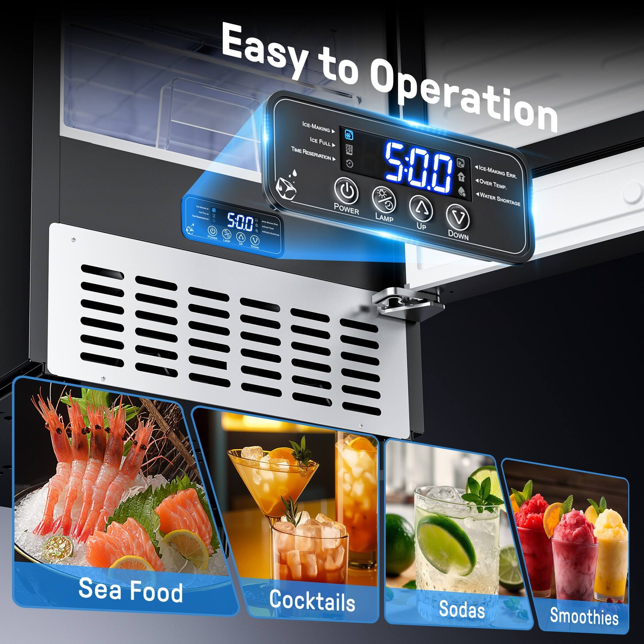Easy to Operation

5:00

Ice-Making Error
Over Temp.
Water Shortage

POWER
LAMP
UP
DOWN

Sea Food
Cocktails
Sodas
Smoothies