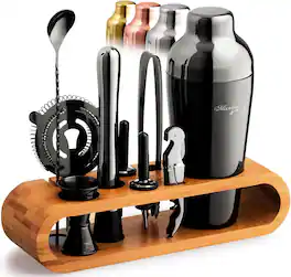 Zulay Kitchen - Mixology & Craft Cocktail Shaker Set: 10-Piece Bartender Kit with Stand | Complete Cocktail Kit Gift Set - Gun Metal