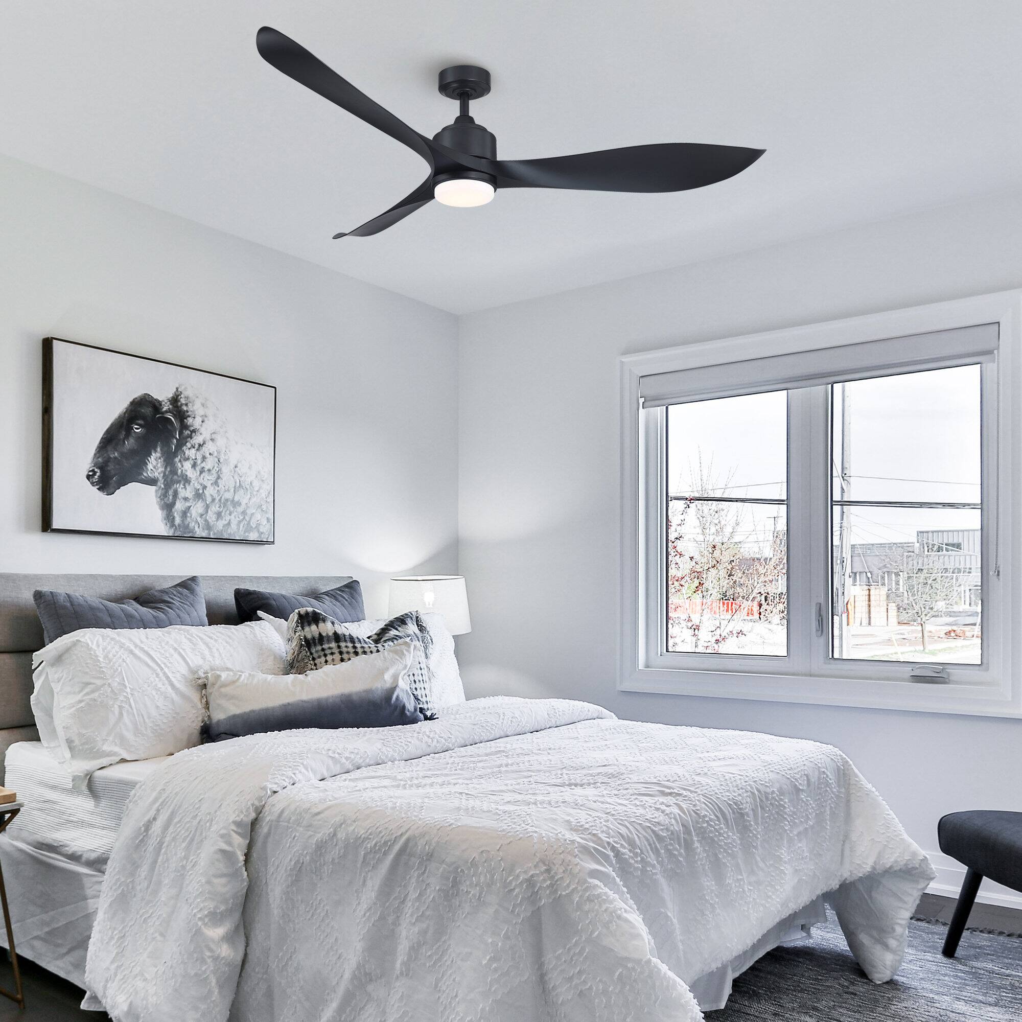 Back. Parrot Uncle - 66 in. Modern Integrated LED Black Propeller Ceiling Fan with Light and Remote - Black.