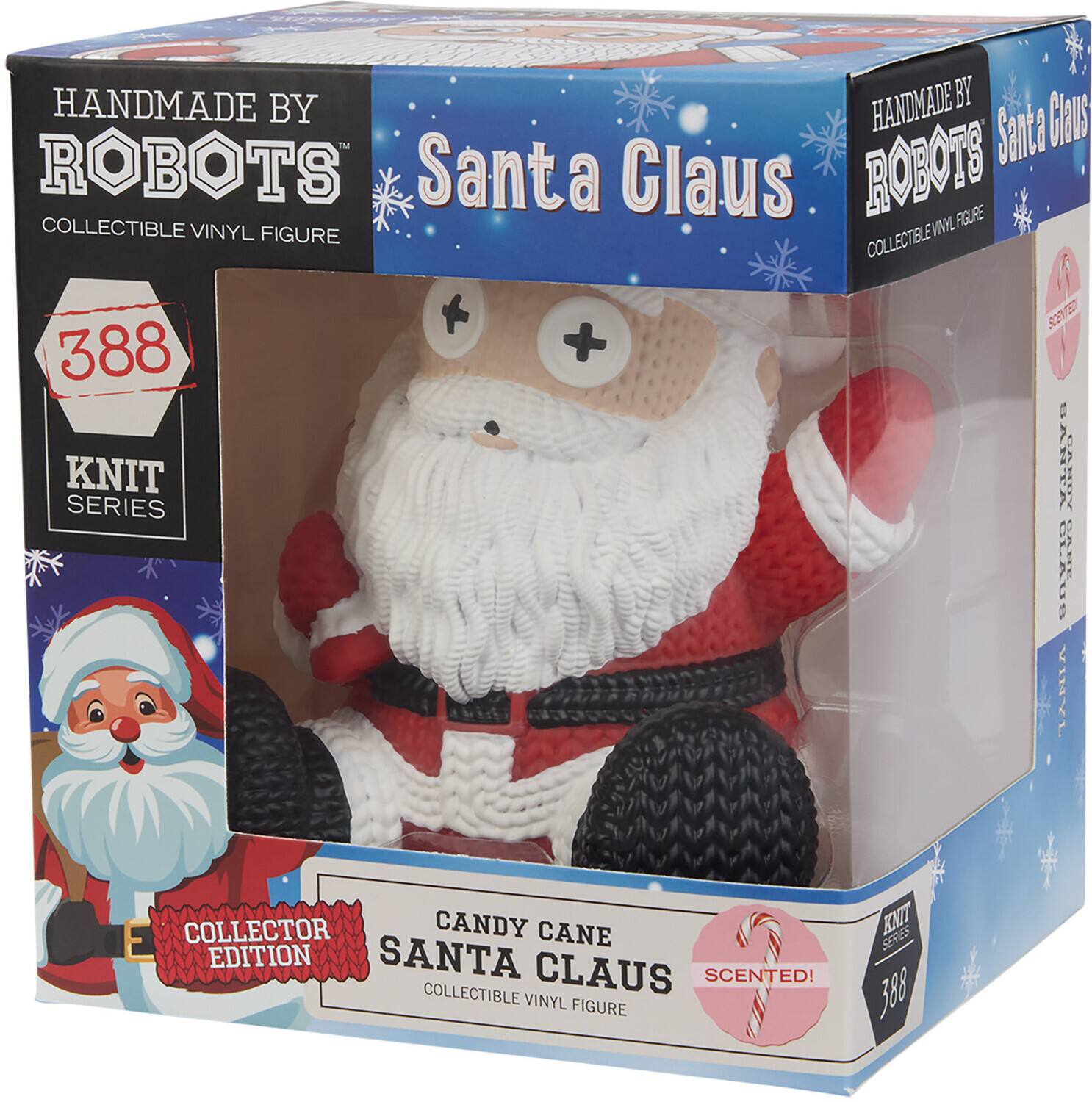 HANDMADE BY ROBOTS  
COLLECTIBLE VINYL FIGURE  

Santa Claus  

388  
KNIT SERIES  

CANDY CANE SANTA CLAUS  
SCENTED!  
COLLECTOR EDITION