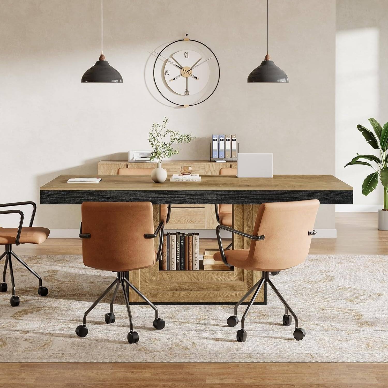 Alt View 4. Tribesigns - Modern Conference Table with Engineered Wood Construction and Rectangular Top for Home Office and Study - Brown.
