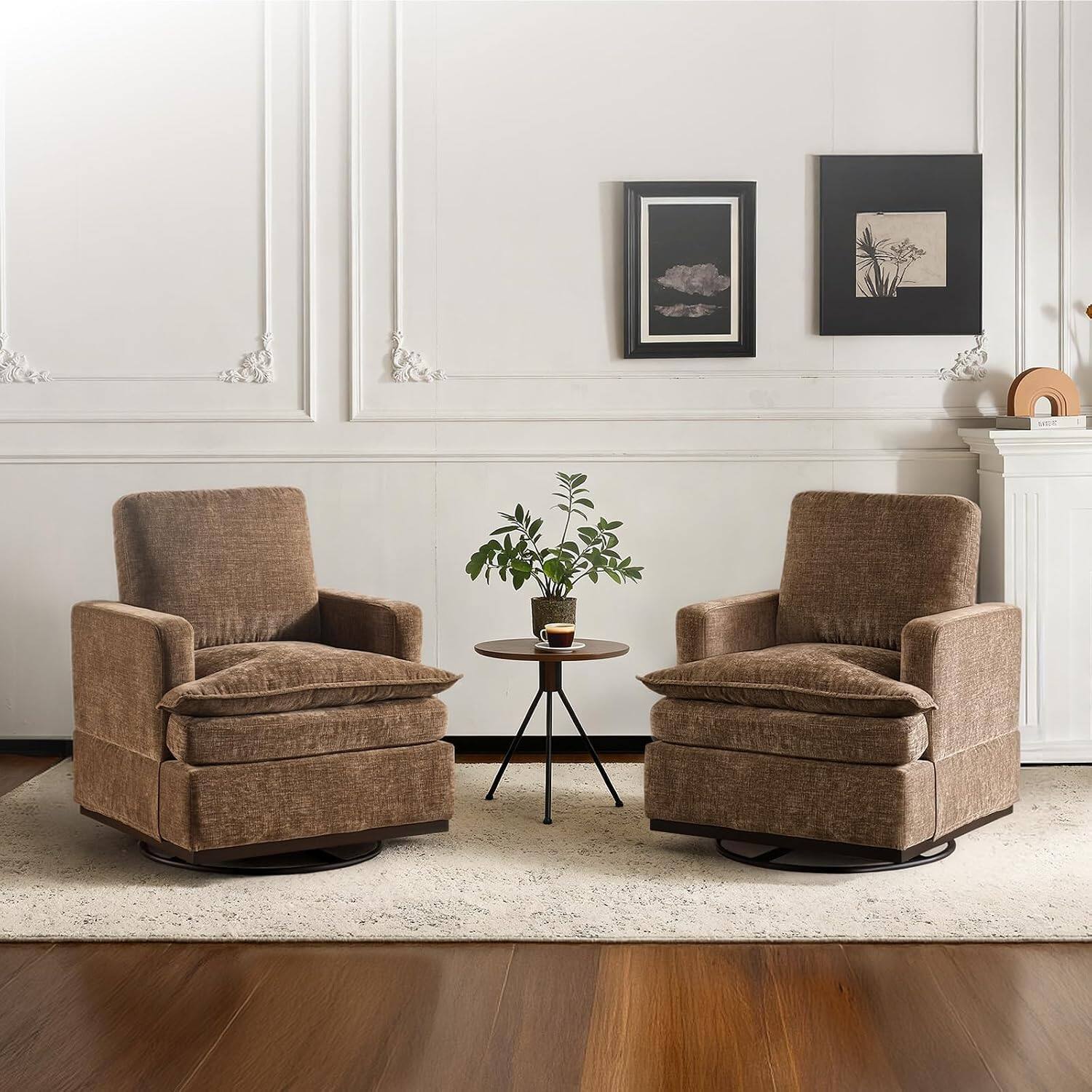 Front. Winado - 2PCS Mid-Century Swivel Accent Chair with Chenille Fabric, 360° Rotation for Living Room or Office, 380 lbs Capacity - Chenille Khaki.