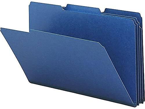 Left. Smead Manufacturing - Expanding Recycled Heavy Pressboard Folders, 1/3-Cut Tabs: Assorted, Legal Size, 1" Expansion, Dark Blue, 25/Box.