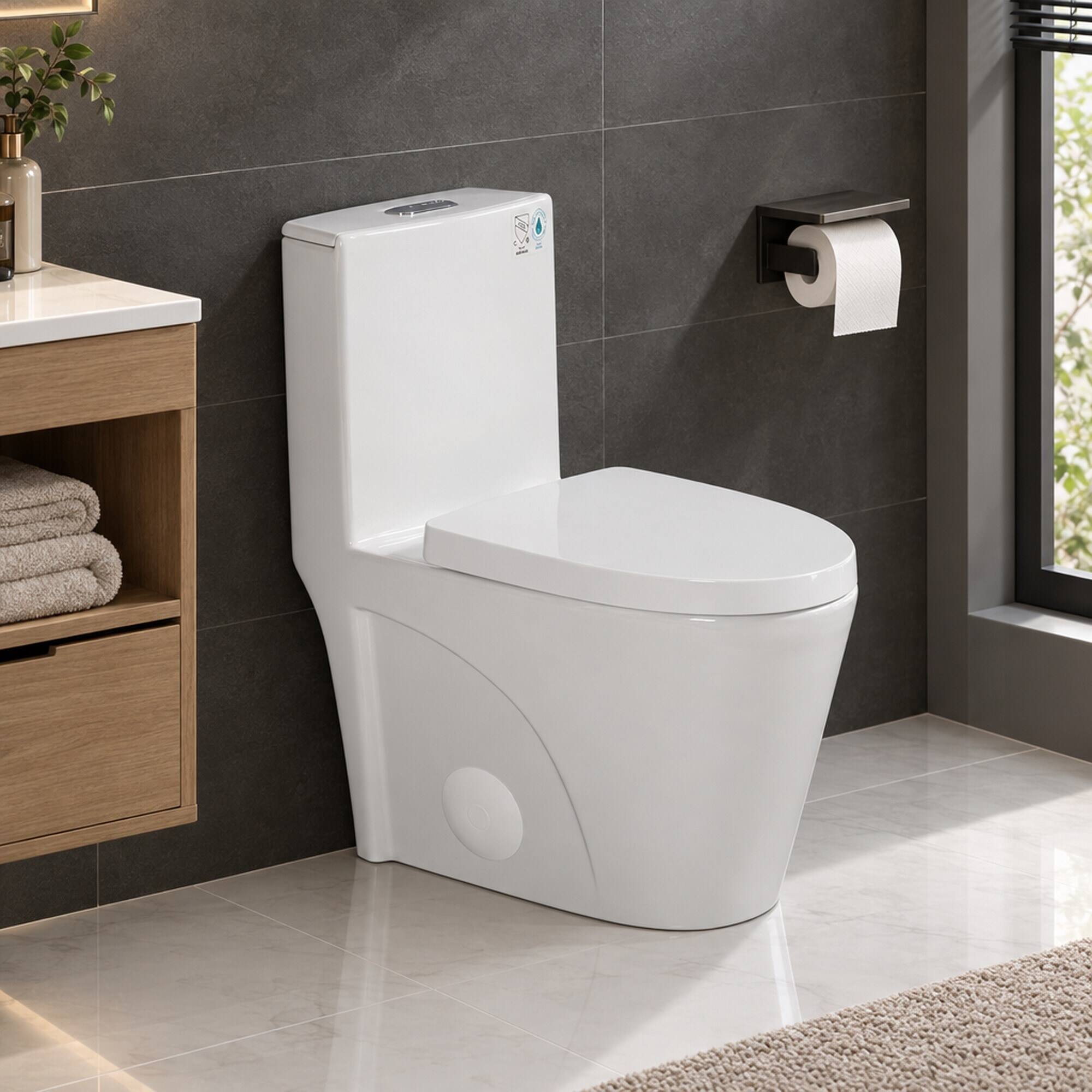 RYHNUYNE One Piece Toilet, Dual Flush Elongated Comfort Height Floor ...