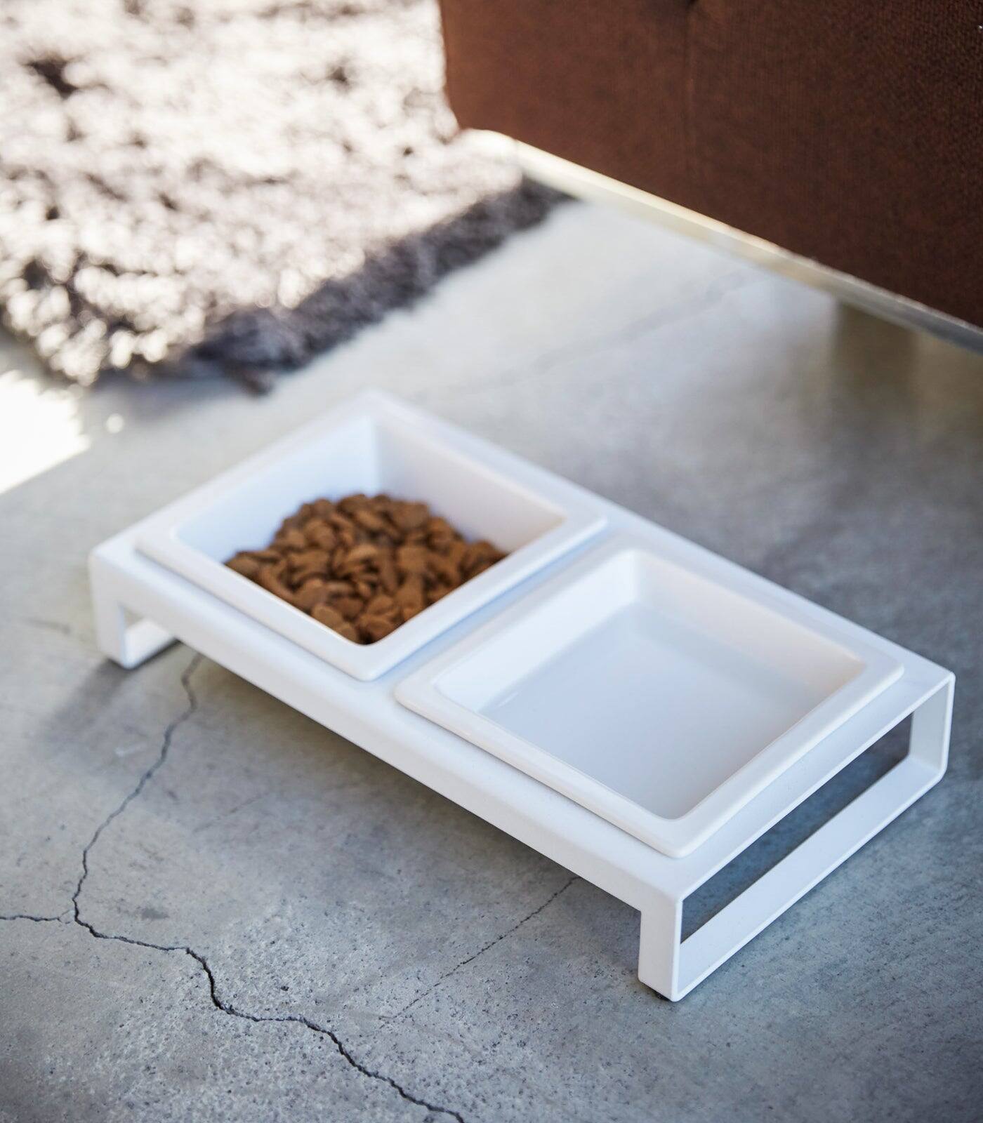 Angle. Yamazaki Home - Pet Food Bowl - Steel + Ceramic - White.
