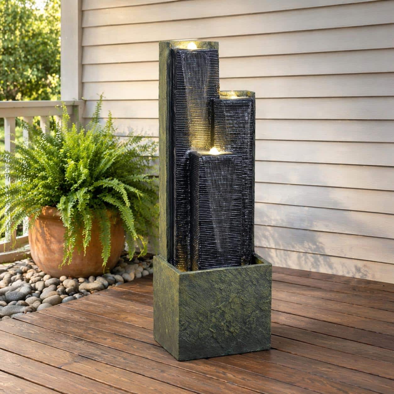 RYHNUYNE - Outdoor Water Fountain 39 Inch H Modern Cascading Freestanding Fountain with LED Lights for Garden Patio Porch price history on PriceWatchPro
