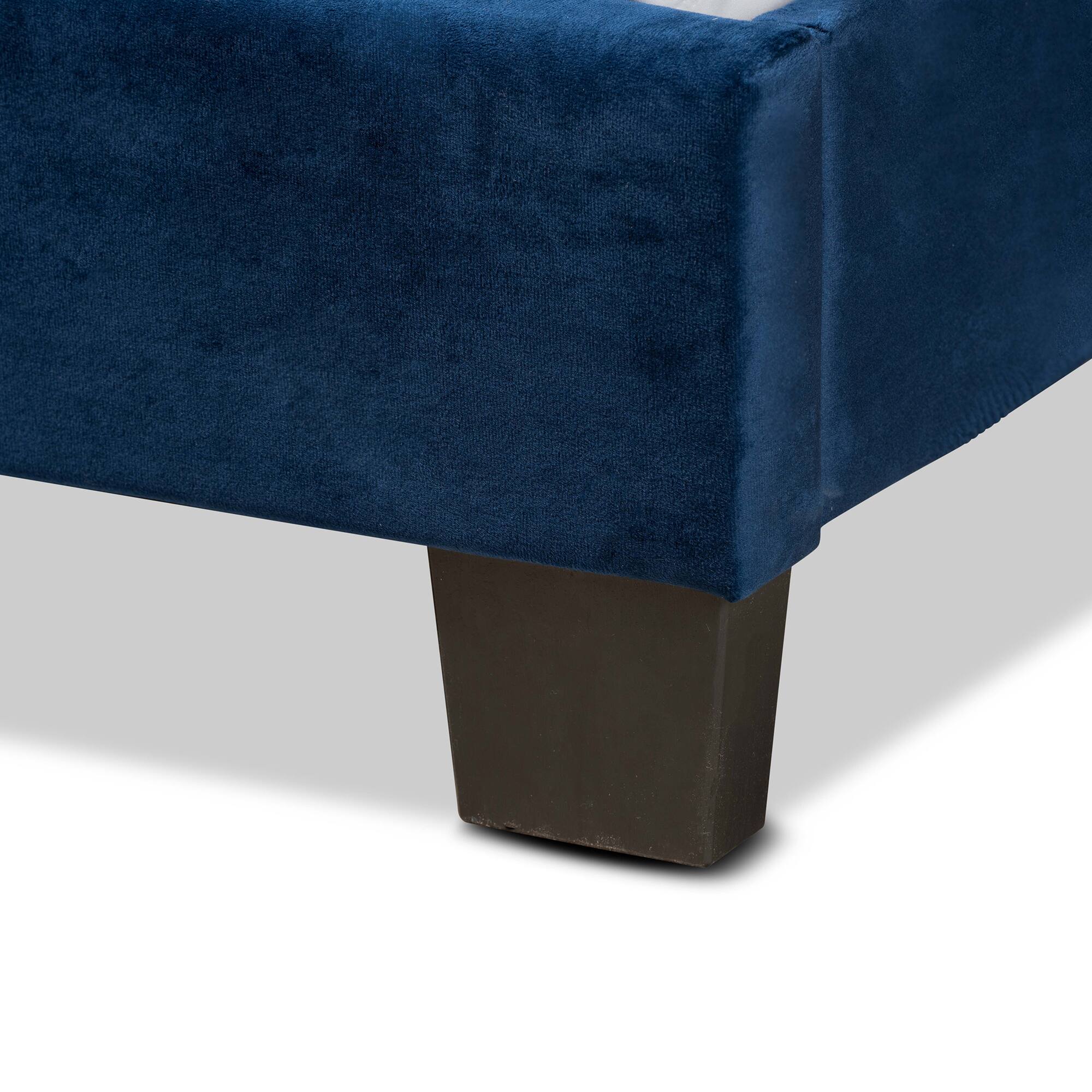 Alt View 1. Baxton Studio - Caprice Modern and Contemporary Glam Velvet Fabric Upholstered Panel Bed - Navy Blue/Black.