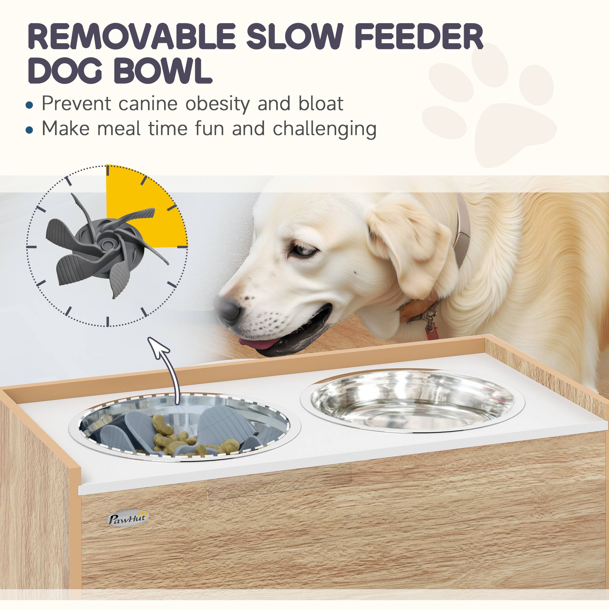 REMOVABLE SLOW FEEDER DOG BOWL

- Prevent canine obesity and bloat
- Make meal time fun and challenging

PawHut