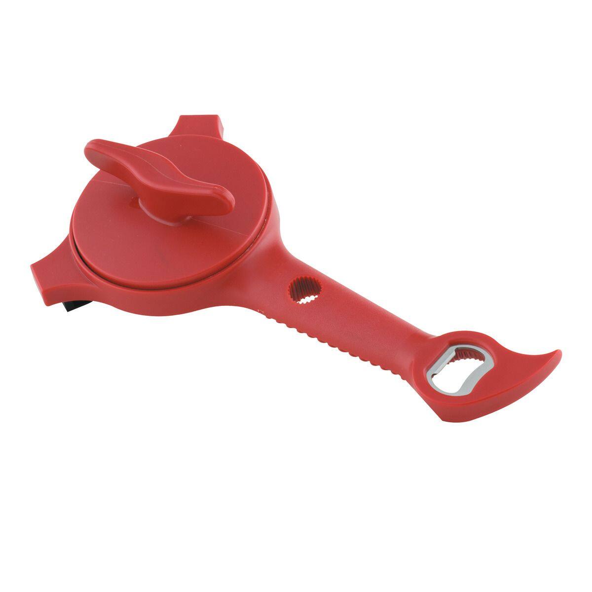 Front. Kuhn Rikon - 5-in-1 Multipurpose Opener for Jars, Bottles, and Cans - Red.