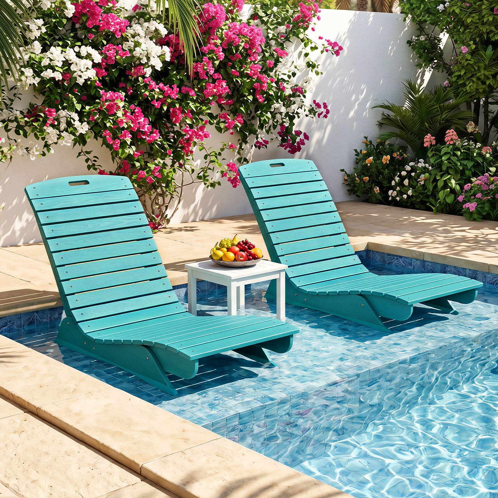 Alt View 3. Costway - Costway 1 PCS HDPE In-Pool Lounge Chair for 5.5"-8.5" Water Depth, Anti-Float for Poolside - Turquoise.