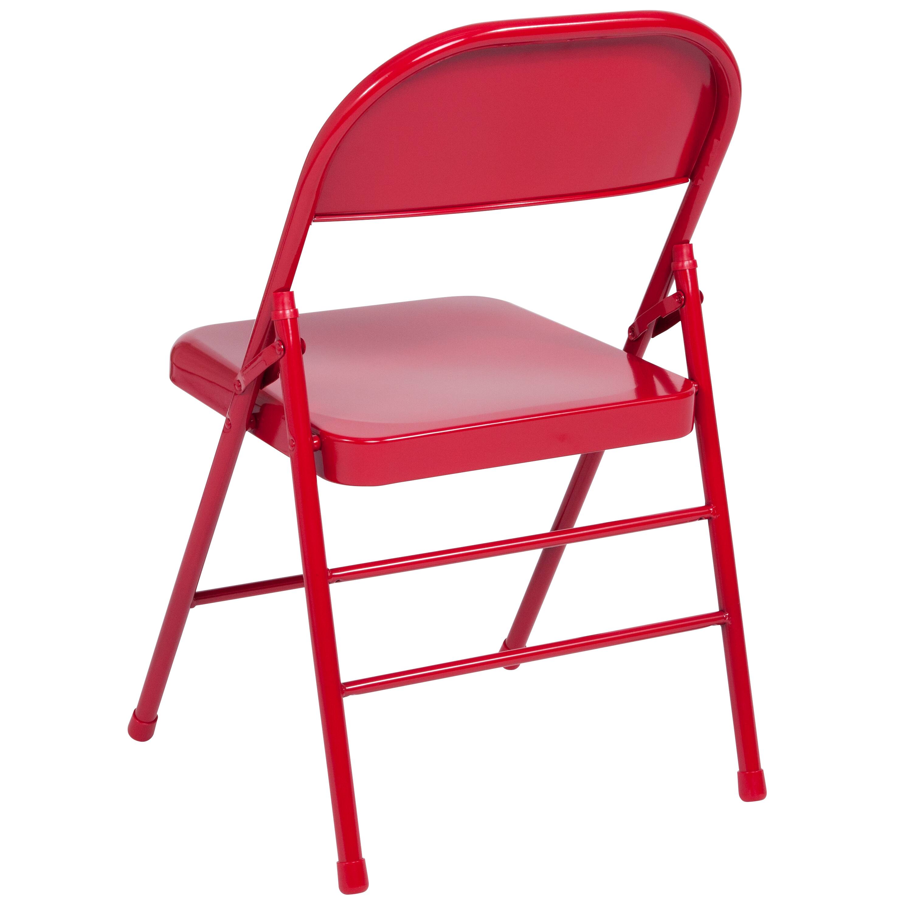 Alt View 6. Emma + Oliver - 4 Pack Triple Braced & Double Hinged Metal Folding Chair - Red.
