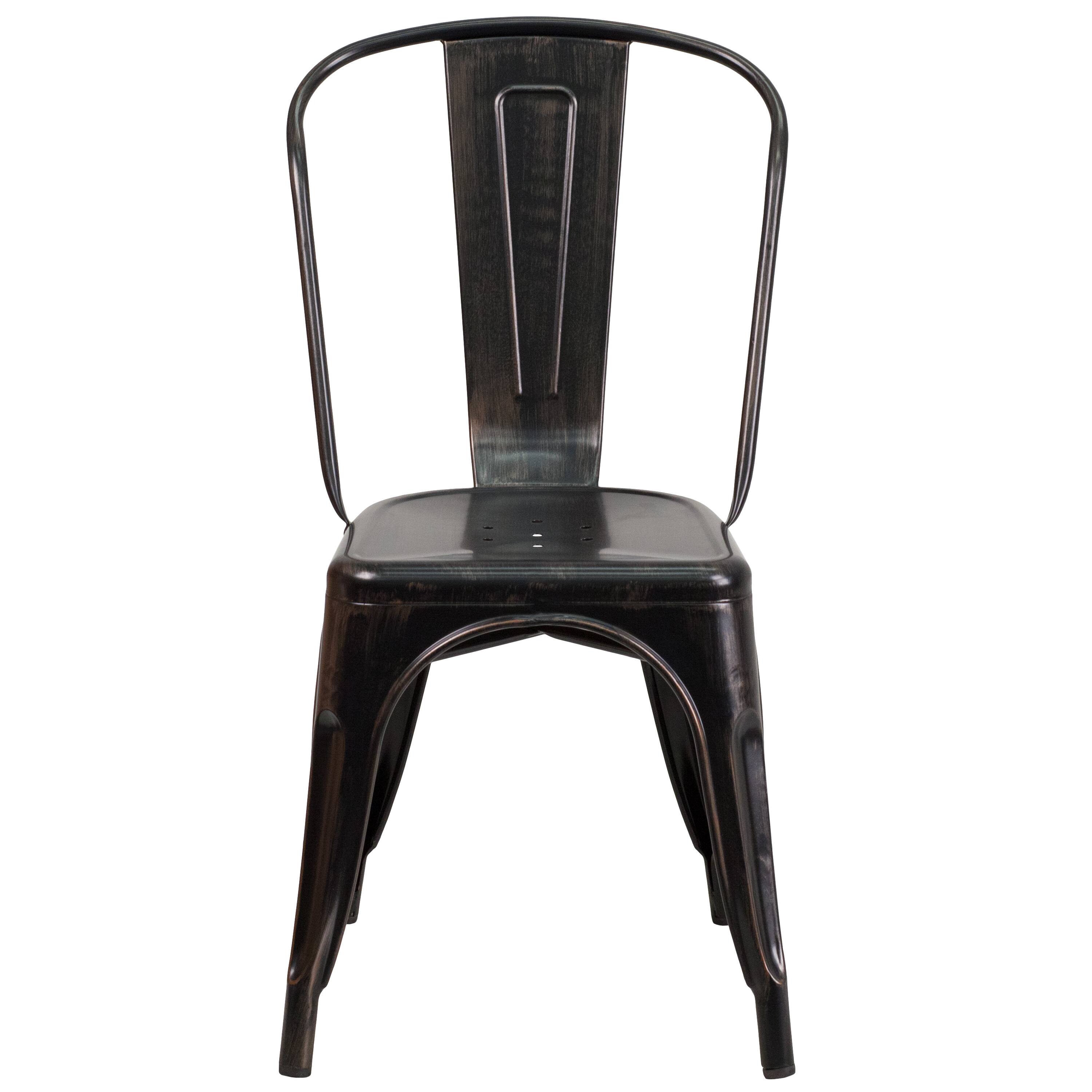 Alt View 7. Emma + Oliver - Commercial Grade Colorful Metal Indoor-Outdoor Stackable Dining Chair - Black-Antique Gold.