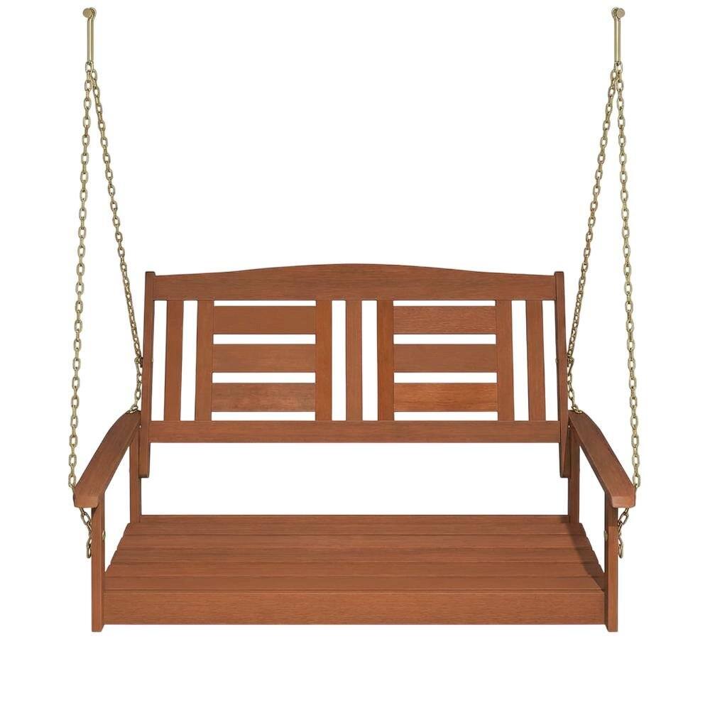Back. Outdoor Escape - Teak Oil Finished Wood Swing Chair with Chain for Outdoor Relaxation - Light Wood.