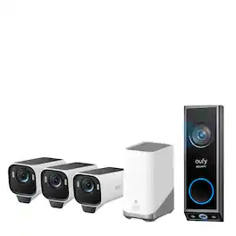eufy - eufyCam S3 Pro 3‑Cam Kit + Video Doorbell E340, 4K Solar Wireless Outdoor, MaxColor Night, Dual Cams with Delivery Guard
