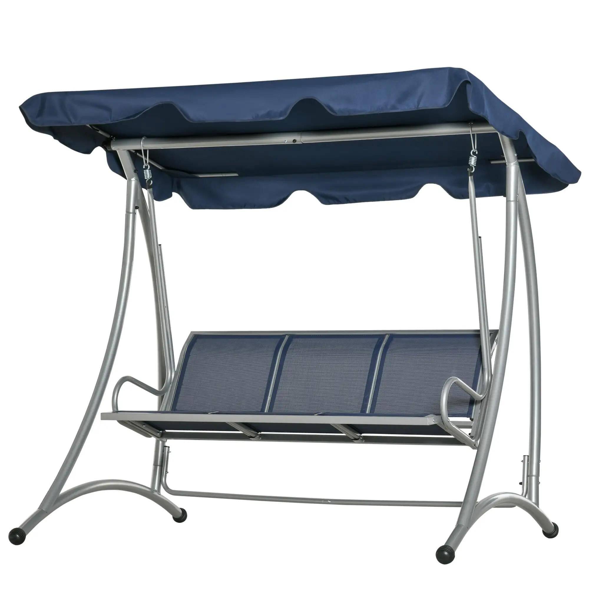 Left. Resenkos - Resenkos 3-Seat Swing Chair, Patio Glider With Adjustable Canopy, Breathable Seat, Steel Frame, Garden, Blue.