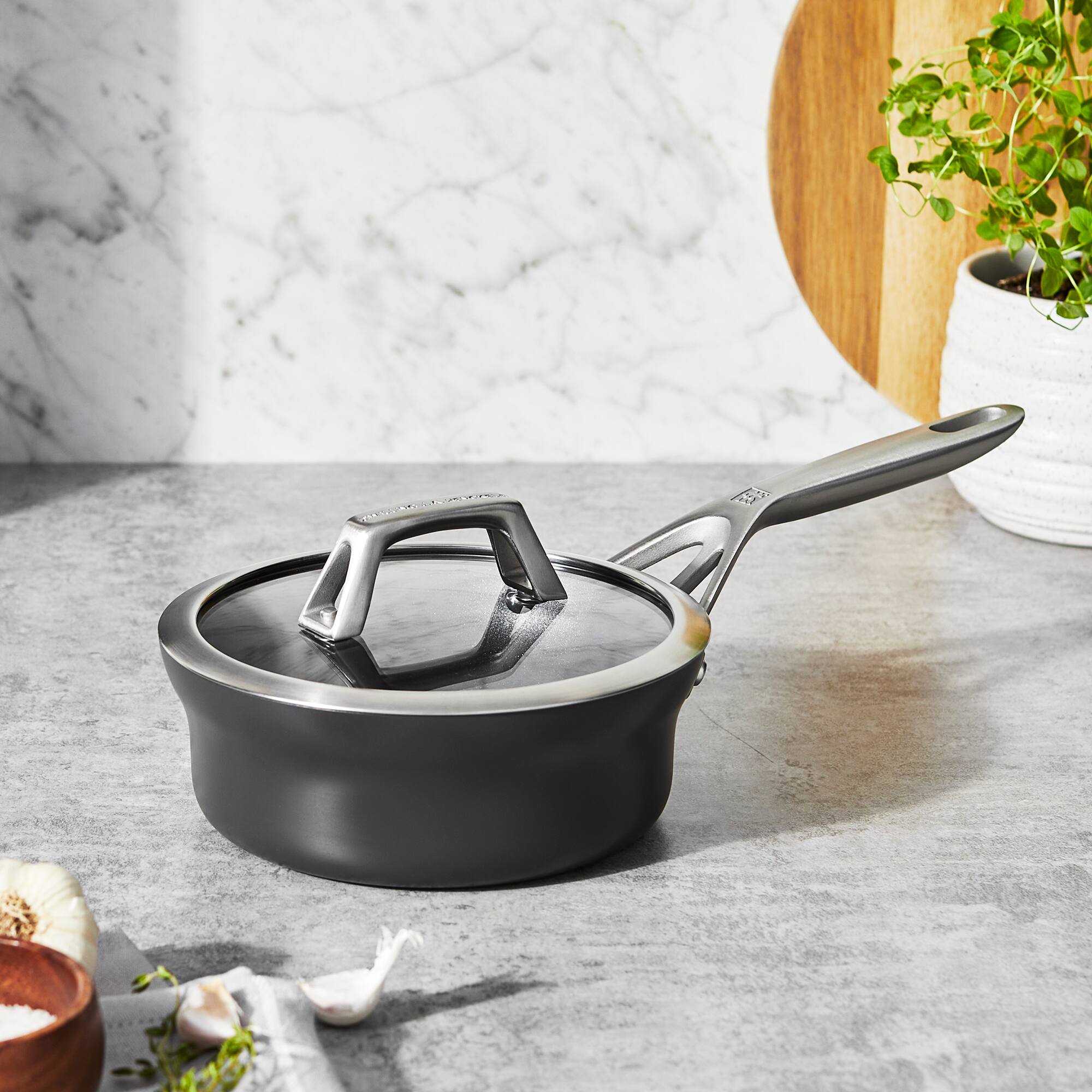 Alt View 1. ZWILLING - ZWILLING Motion Hard Anodized 1.5-qt Aluminum Nonstick Sauce Pan with Lid - Black.