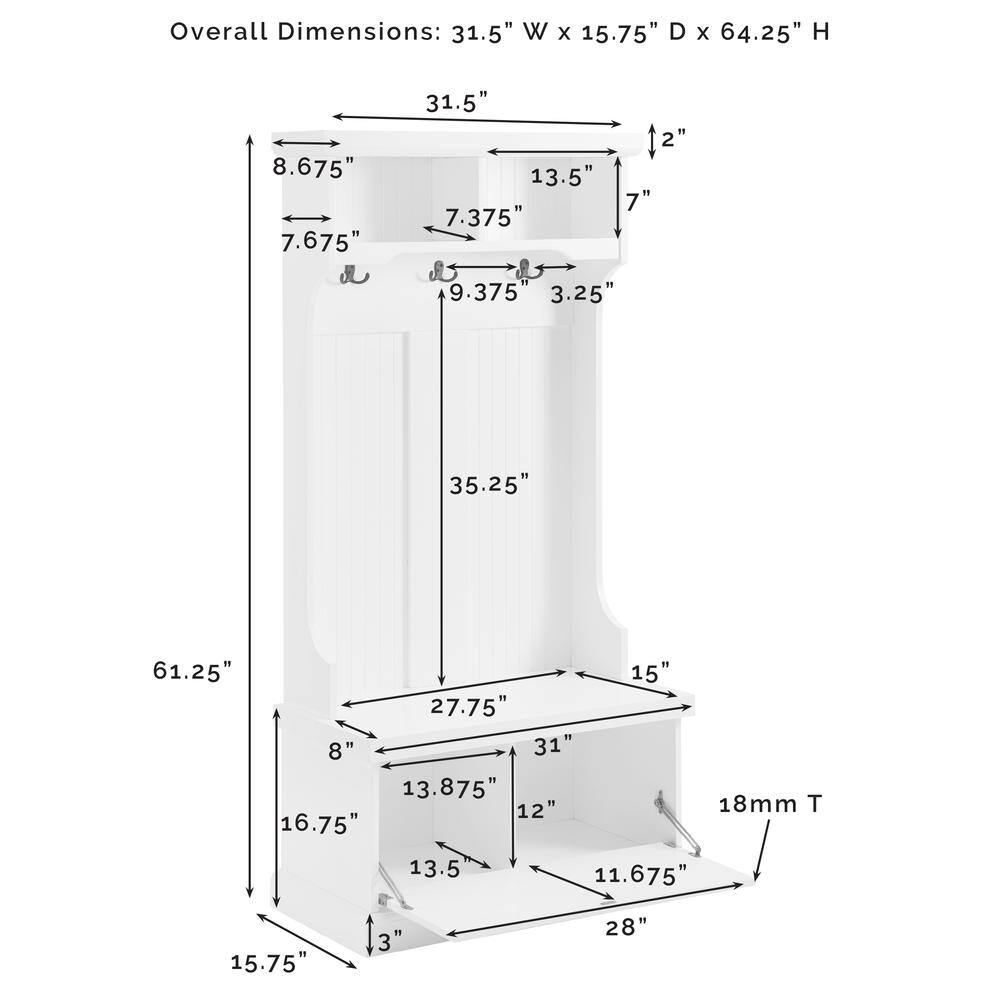 Overall Dimensions: 31.5" W x 15.75" D x 64.25" H

- 8.675"
- 7.675"
- 31.5"
- 12"
- 13.5"
- 7"
- 7.375"
- 9.375"
- 3.25"
- 35.25"
- 61.25"
- 27.75"
- 8"
- 31"
- 13.875"
- 12"
- 16.75"
- 15"
- 18mm T
- 15.75"
- 13.5"
- 13"
- 11.675"
- 28"