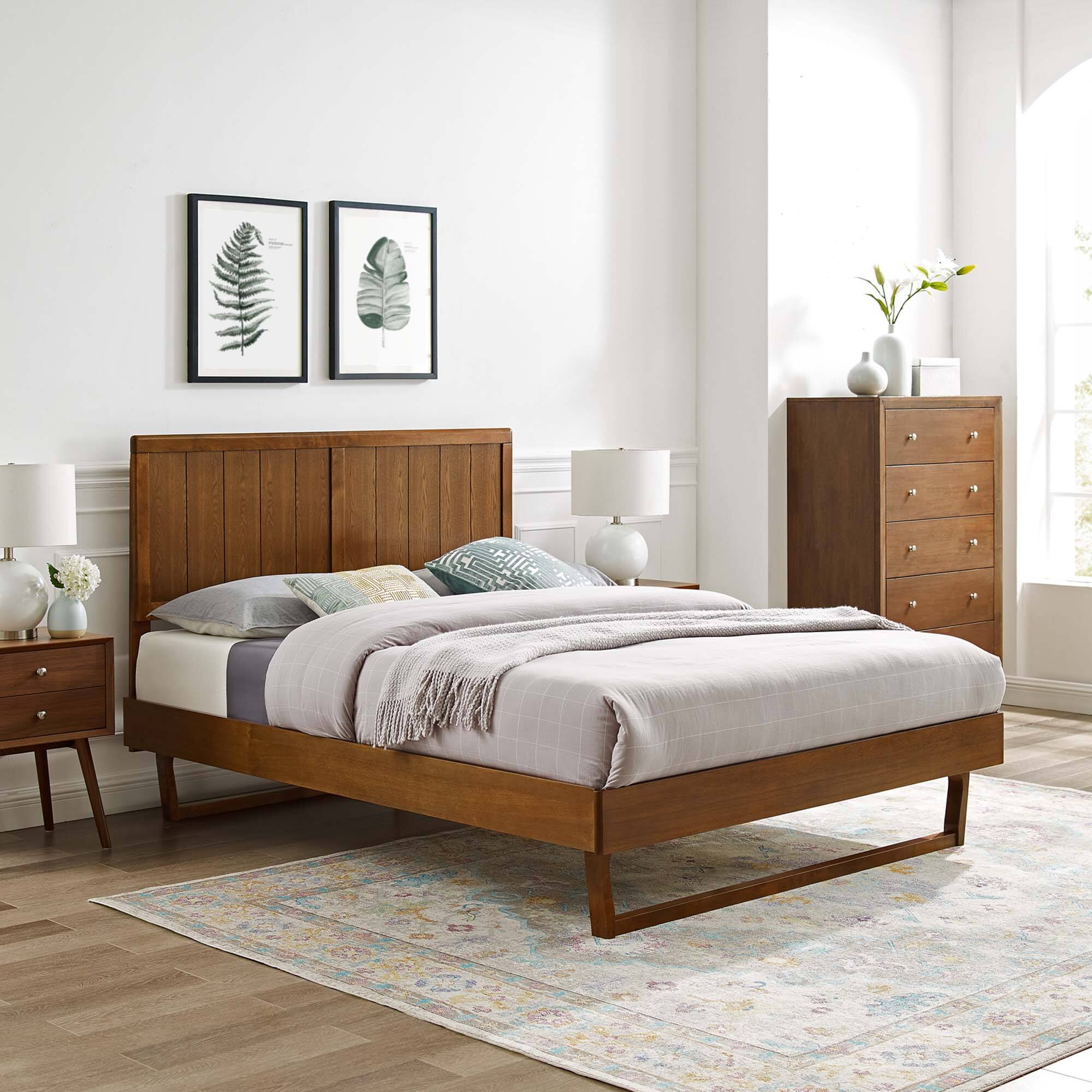 Alt View 5. Modway - Kelsea Cane and Wood Full Platform Bed With Splayed Legs - Gray.