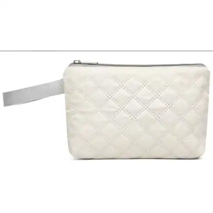 Front. Wikistore - Three-dimensional Diamond Patterned Small Square Tote, Hand bag with Dry Wet Separation & Double-sided Pockets - White.