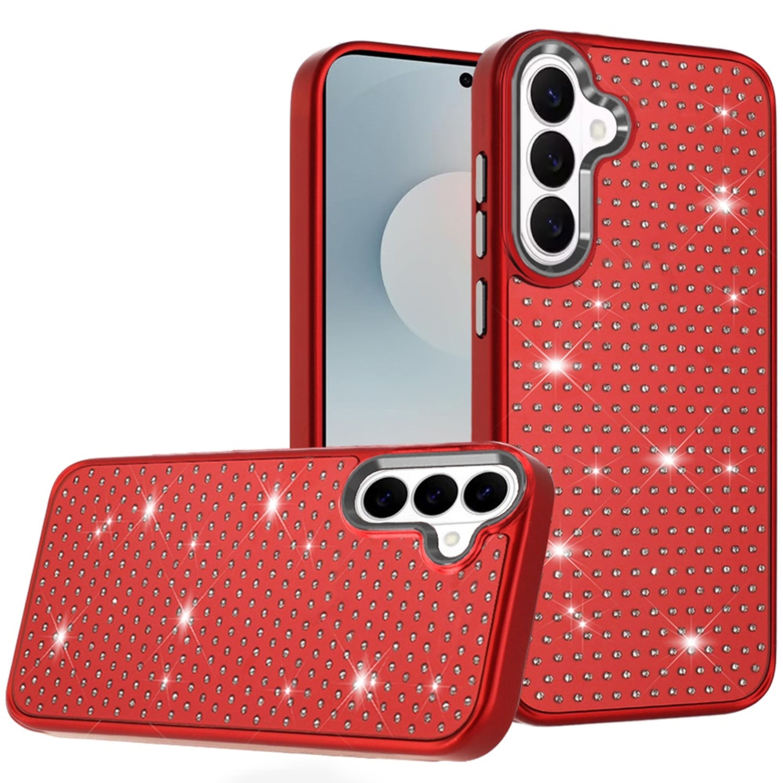 Kitcheniva - Rhinestone Crystal Chrome Edge Case With Tempered Glass For Samsung S26 Plus - Red price history on PriceWatchPro