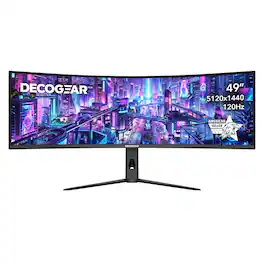 Deco Gear - 49" Curved Ultrawide Monitor 5120×1440 Dual QHD, 120 Hz, R1000, KV, PIP PBP, USB-C 98 W PD, Adaptive Sync