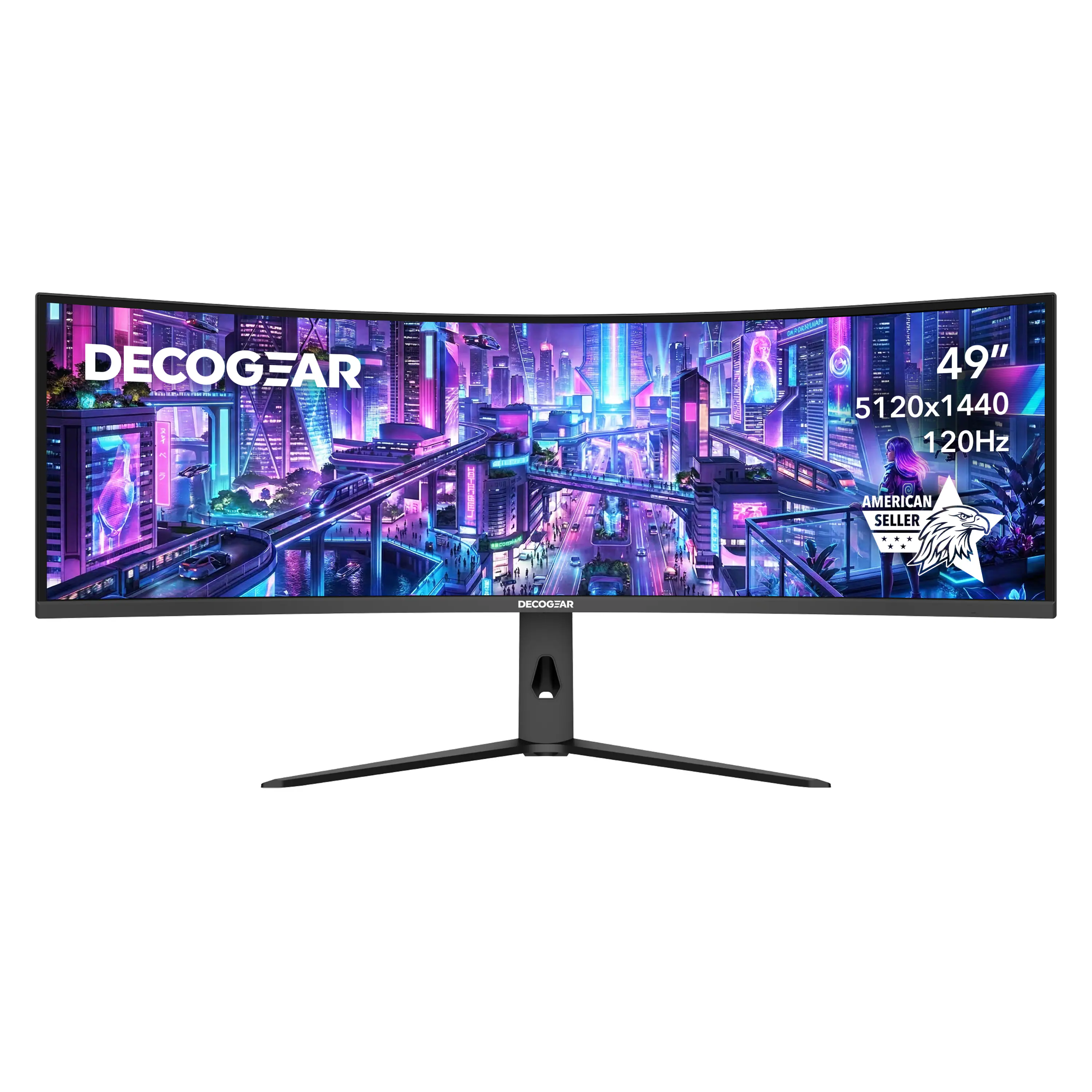 Deco Gear - 49" Curved Ultrawide Monitor 5120×1440 Dual QHD, 120 Hz, R1000, KV, PIP PBP, USB-C 98 W PD, Adaptive Sync