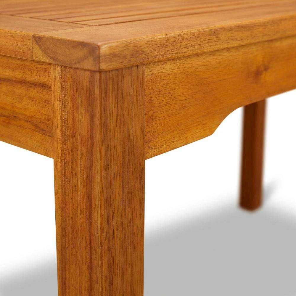 Left. Outdoor Escape - Oil-Finished Wooden Patio Table with Durable Outdoor Wood Finish - Brown.