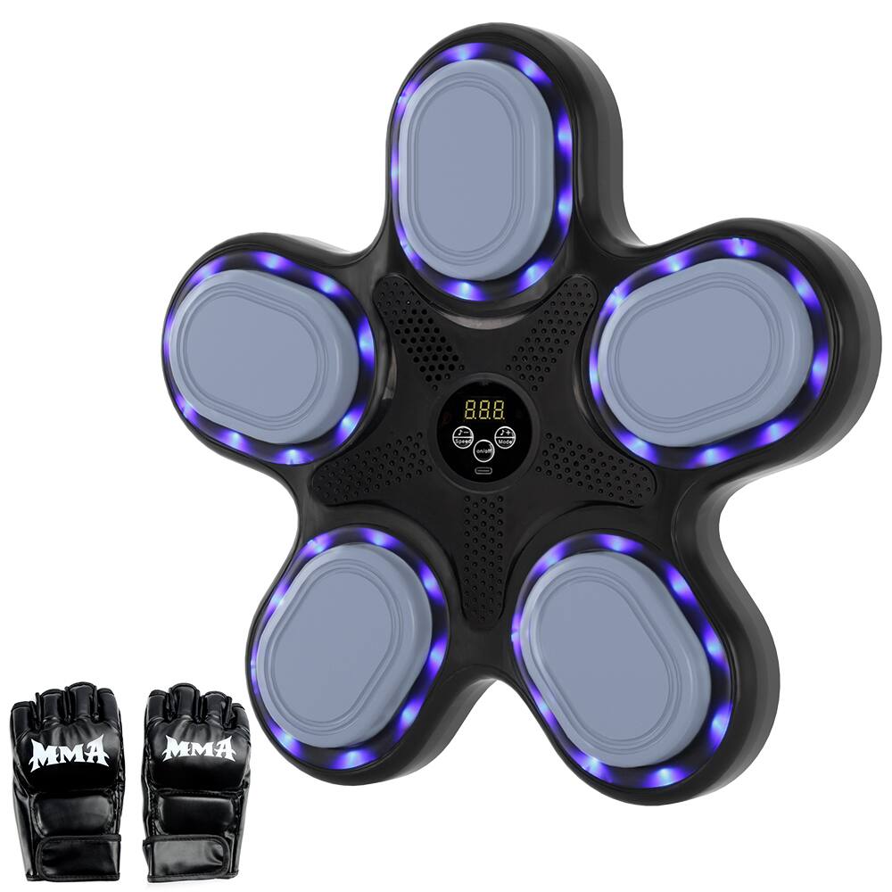 Topteng - Smart Bluetooth Music Boxing Machine with Gloves - 9 Training Modes, Wall-Mounted, LED Counter for Home Gym & Fitness - Black