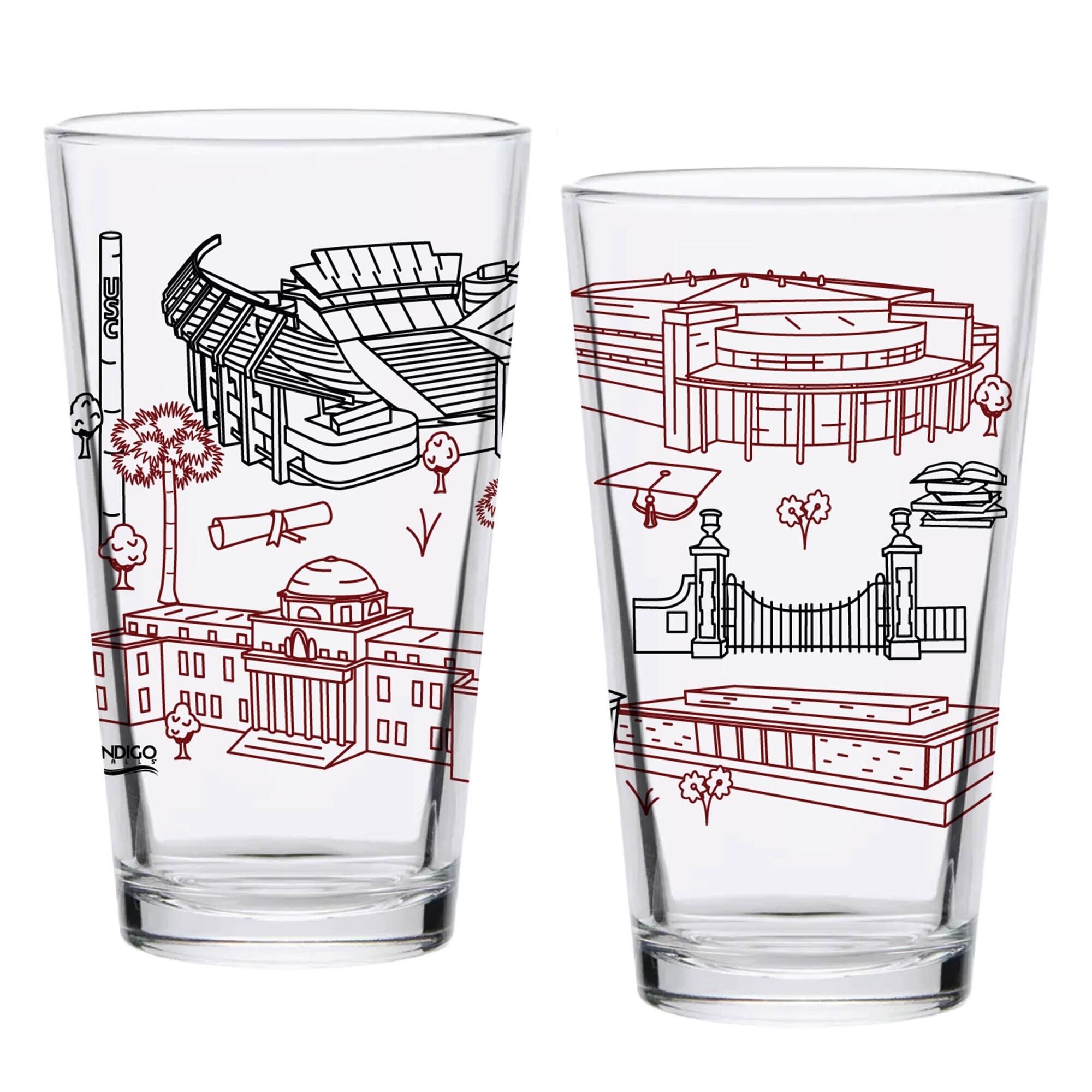 Alt View 1. Indigo Falls - South Carolina Gamecocks Two-Pack 16oz. Campus Line Art Pint Glass Set - Multicolor.