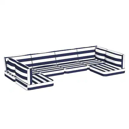 Front. RYHNUYNE - 14-Piece Outdoor Patio Sofa Cushions, Blue and White Stripes Seat Cushion, Water-Resistant Patio Furniture Cushion - Blue and white stripes.