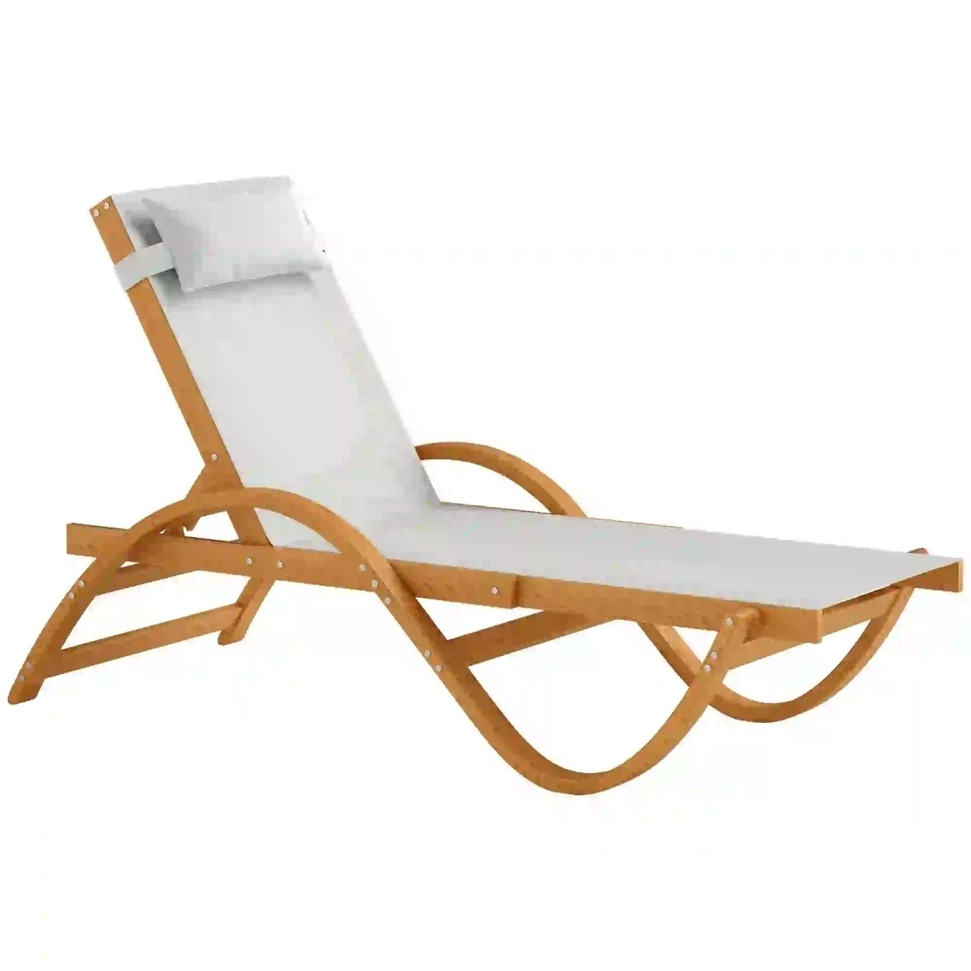 Angle. Resenkos - Resenkos Larch Wood Tanning Lounger, 4-Level Adjustable Comfort Chair, Full Flat Patio Relaxer, Cozy Cream White - Cream White.