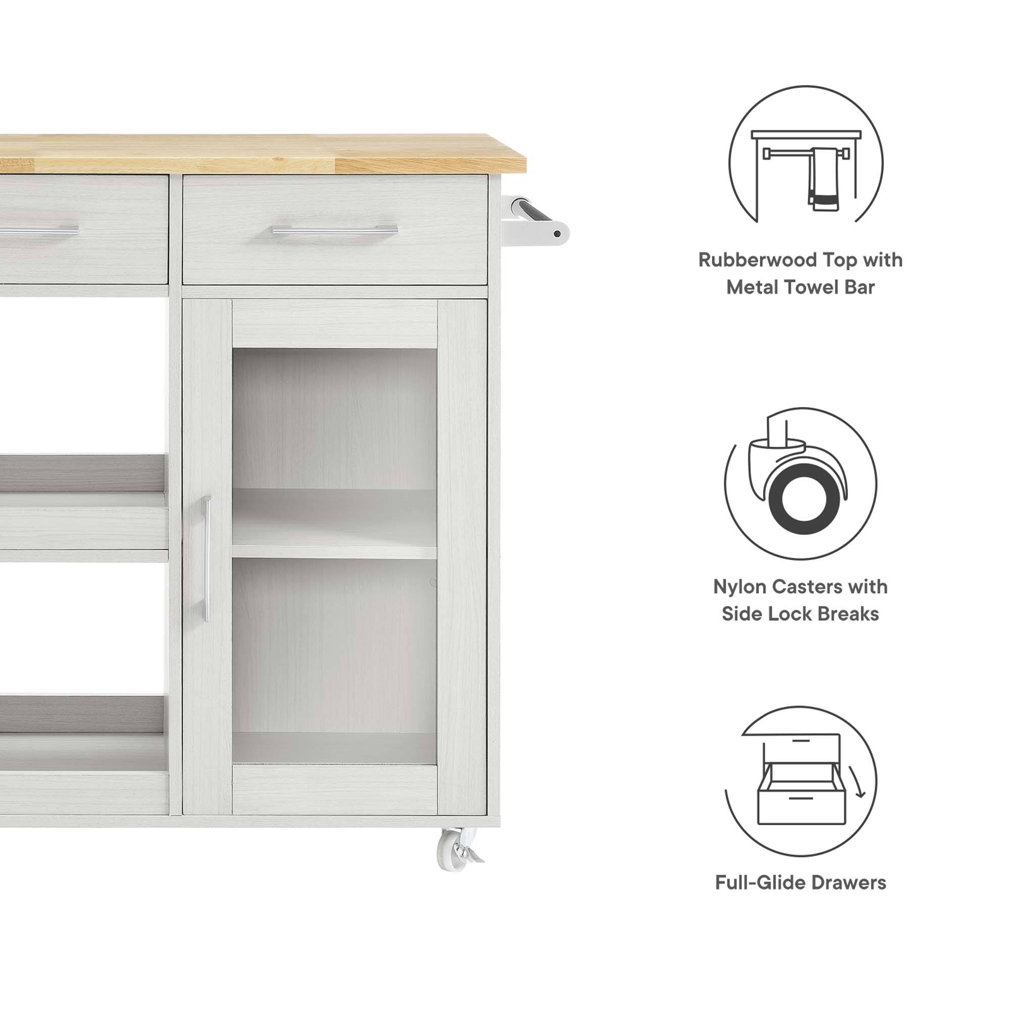 - Rubberwood Top with Metal Towel Bar
- Nylon Casters with Side Lock Breaks
- Full-Glide Drawers