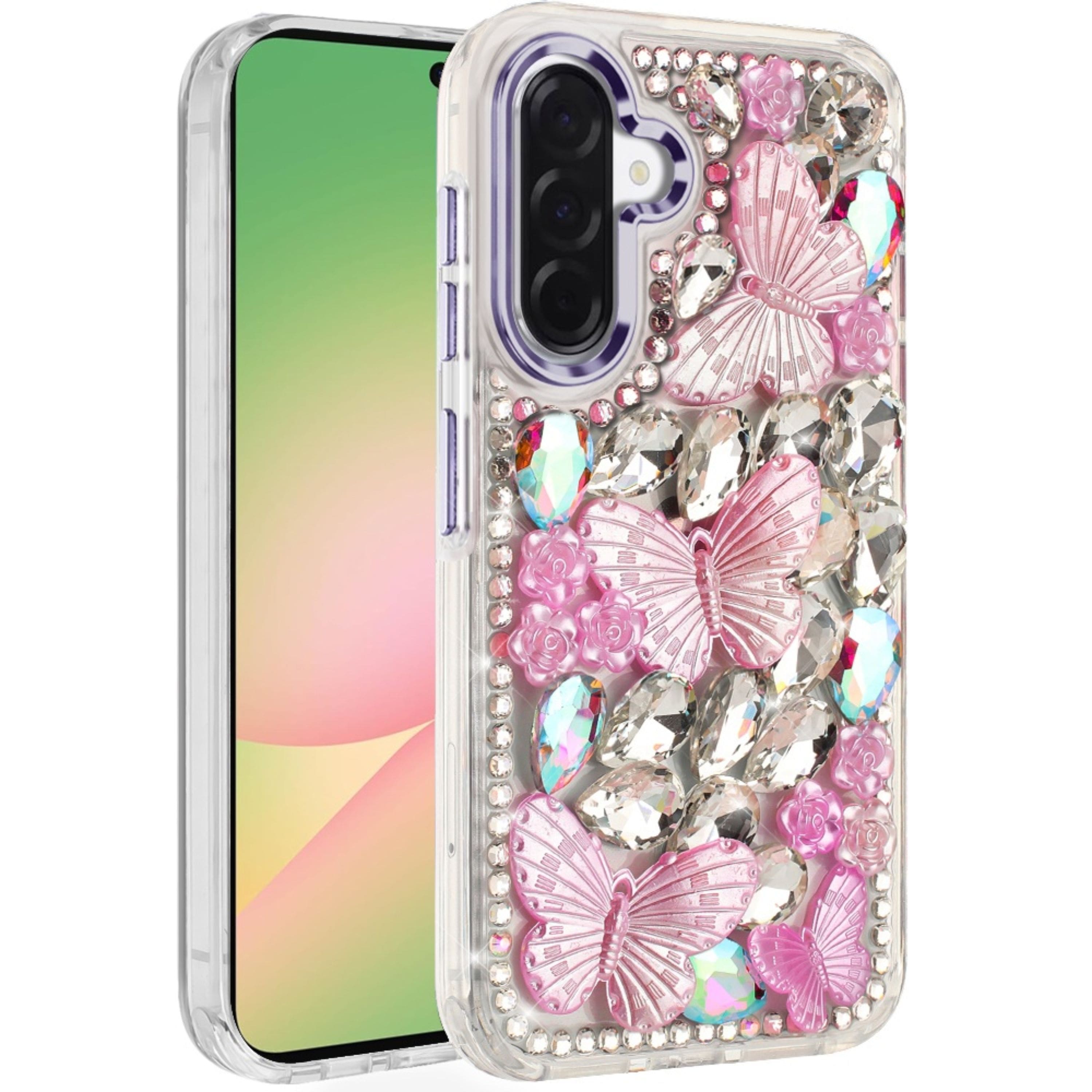 Kitcheniva - Diamond Butterflies Bling Phone Case With Tempered Glass For Samsung Galaxy A57 5G - Purple price history on PriceWatchPro
