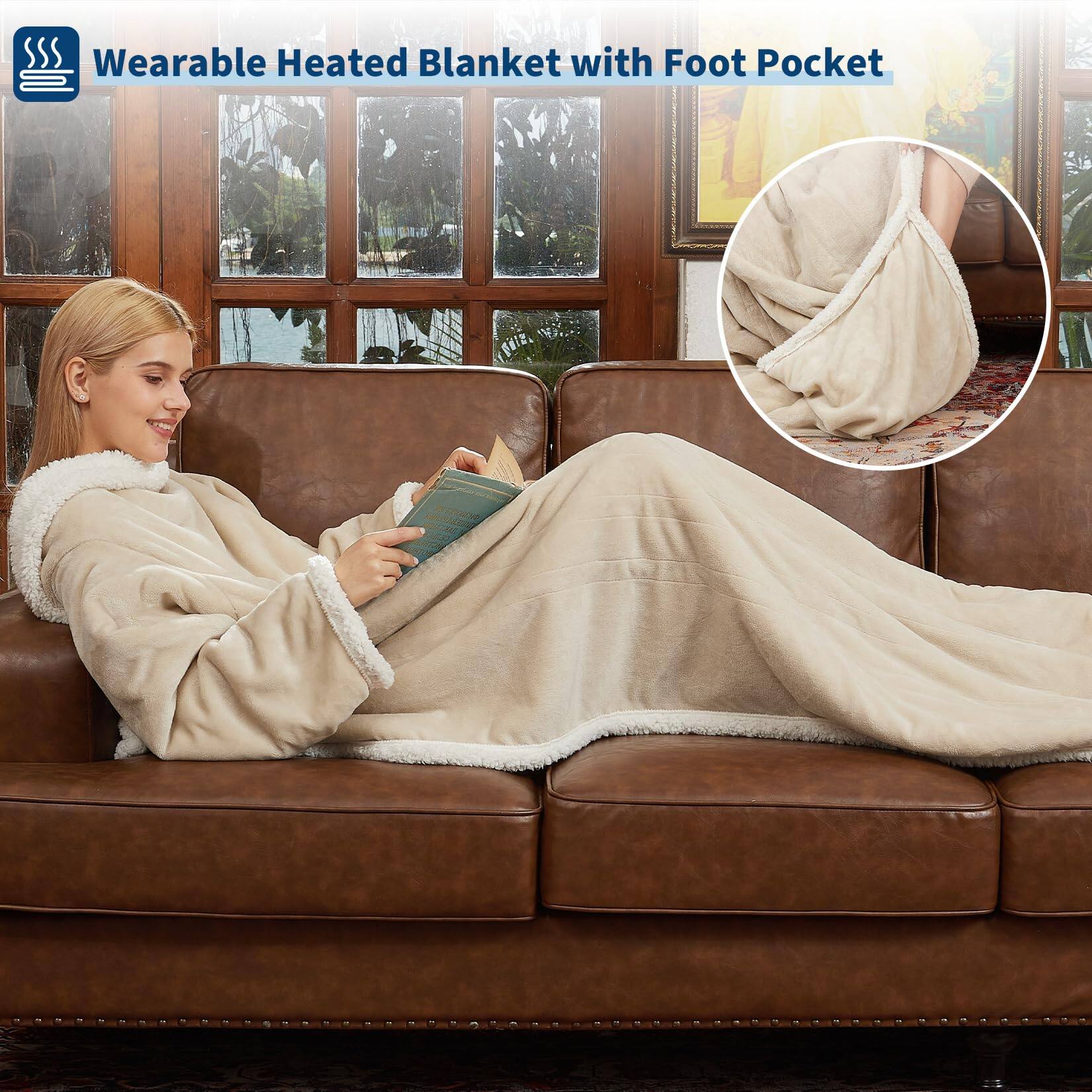Wearable Heated Blanket with Foot Pocket