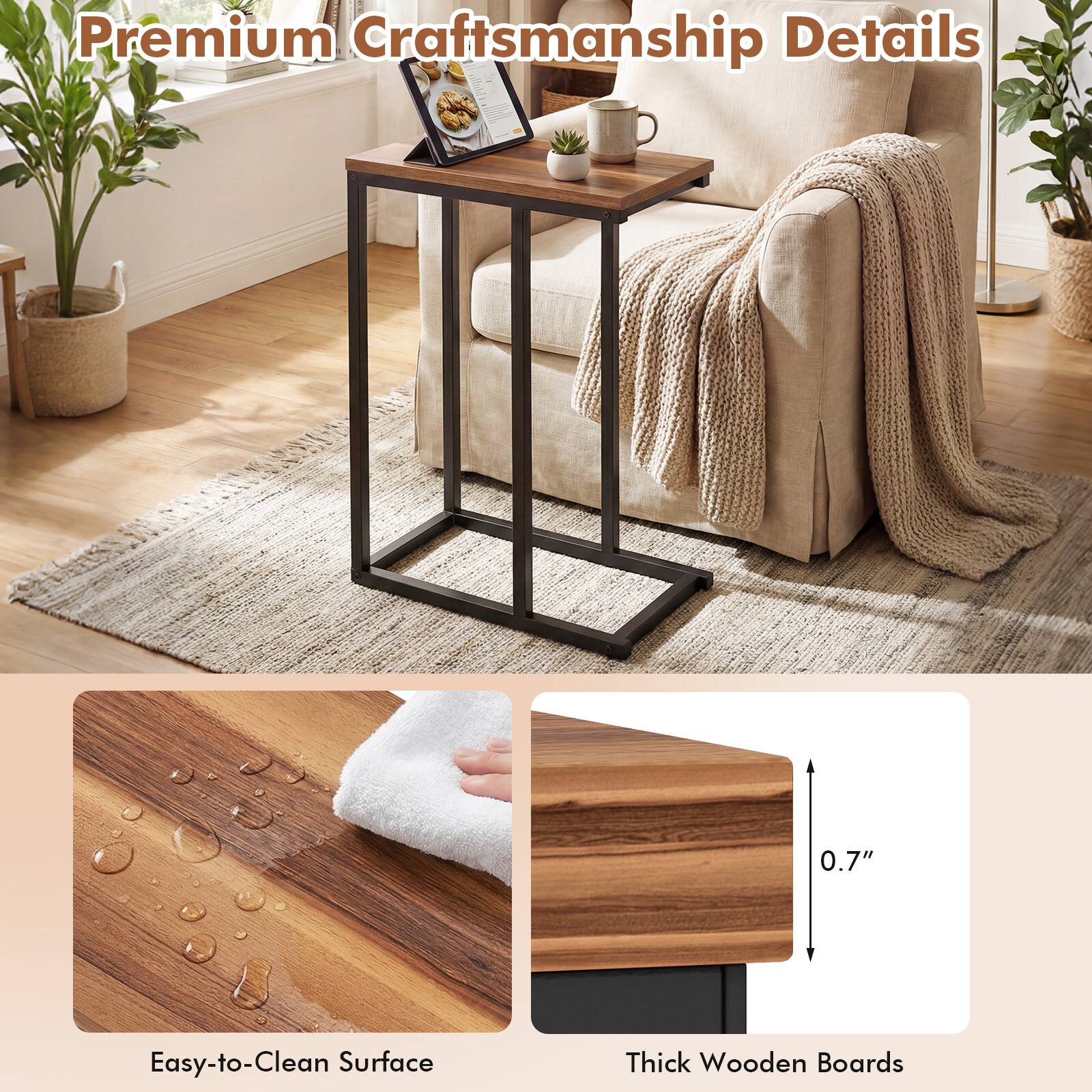Premium Craftsmanship Details

- Easy-to-Clean Surface
- Thick Wooden Boards
- 0.7"