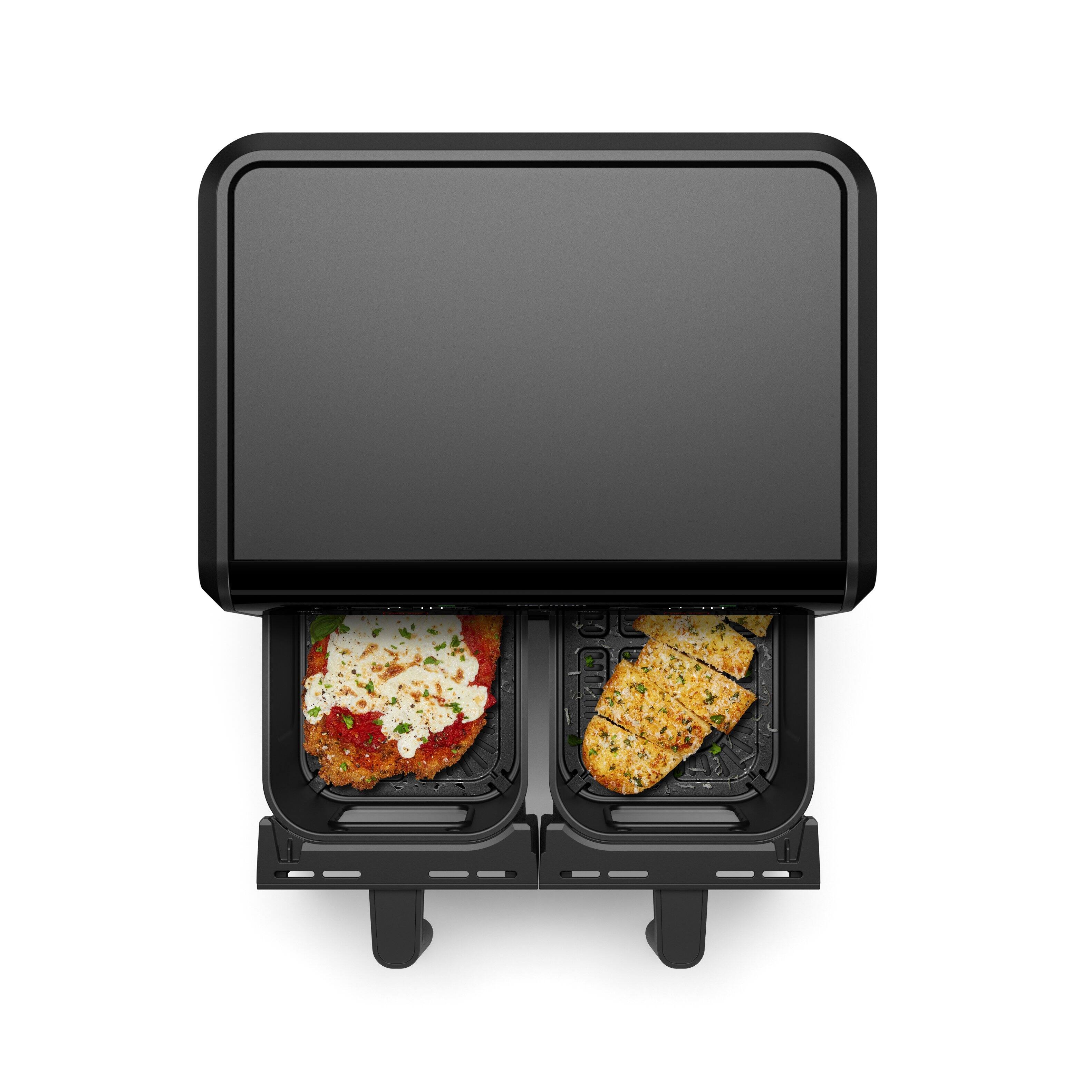 Left. Chefman - 9-Quart TurboFry Dual Basket Air Fryer with DC Motor, PFAS Free - Black.