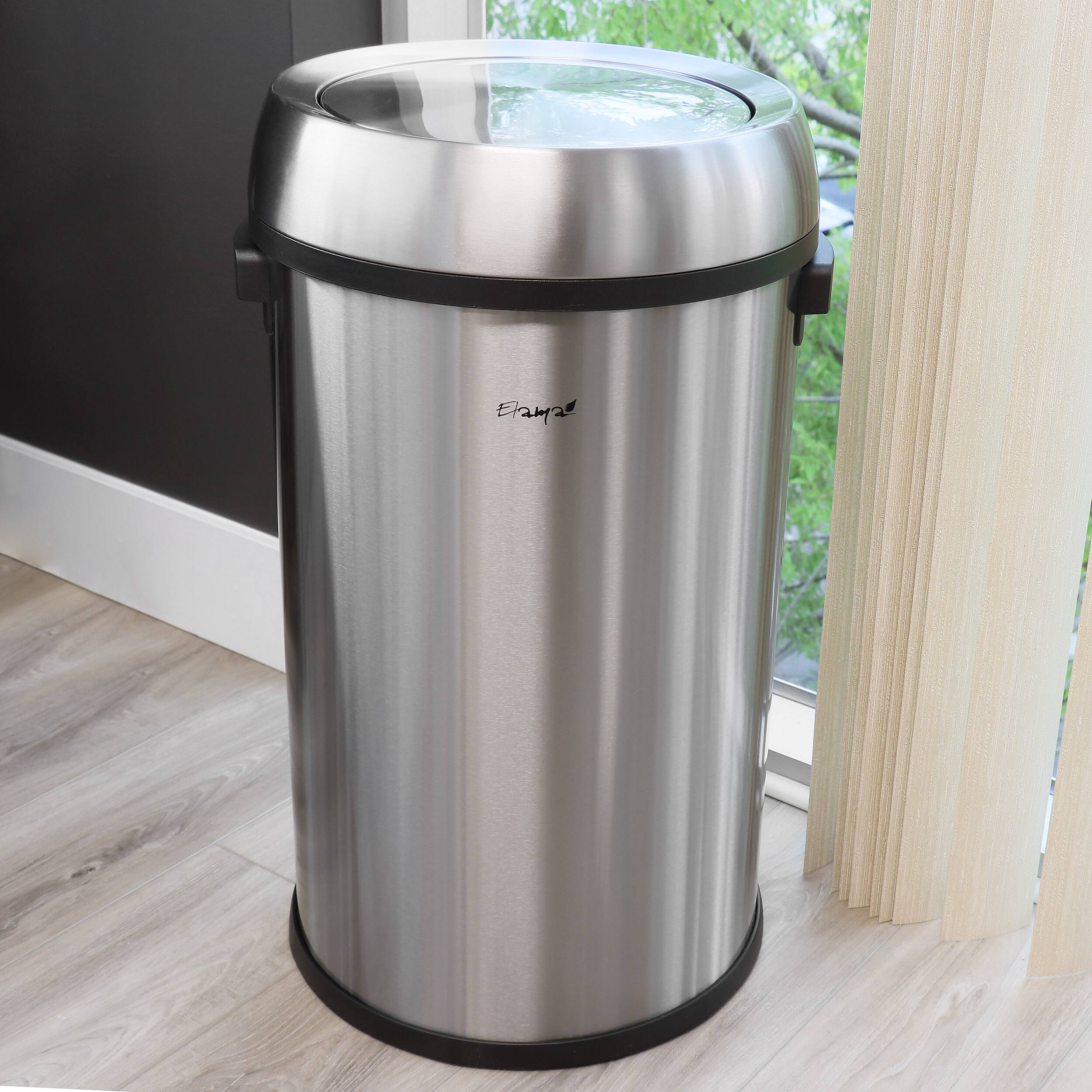 Alt View 5. Elama - Elama Large 17 Gallon Swing Lid Stainless Steel Cylindrical Trash Bin - Silver.