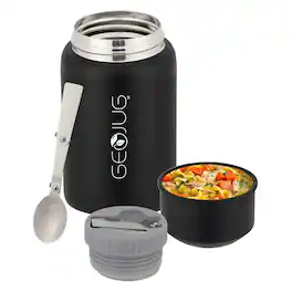 Brentwood - GEOJUG 17oz Insulated Stainless Steel Food Jar in Black with Bowl and Folding Spoon