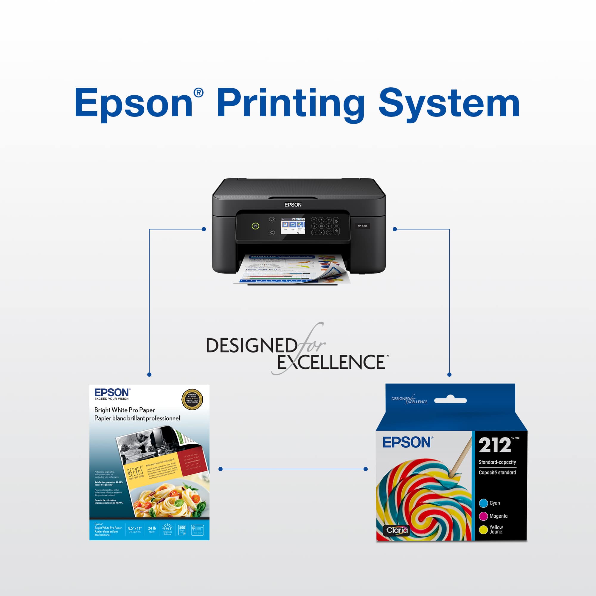 Epson Printing System Designed for Excellence EPSON 212 Standard Copy Paper 212 Bright White Professional Paper Papier blanc brillant professionnel