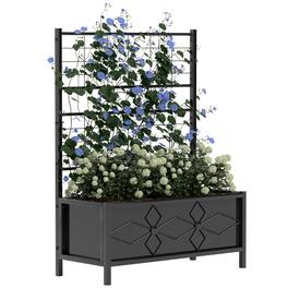 Outsunny - Galvanized Raised Garden Bed with Trellis, Outdoor Planter Box for Climbing Vines Vegetables, 35.4" x 15.7" x 47.2" - Black