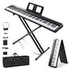 Front. Winado - 88 Key Foldable Electronic Keyboard Piano Set, Semi-Weighted Electric Piano Digital Piano with Dual X Stand,1000 Rhythms - Black.