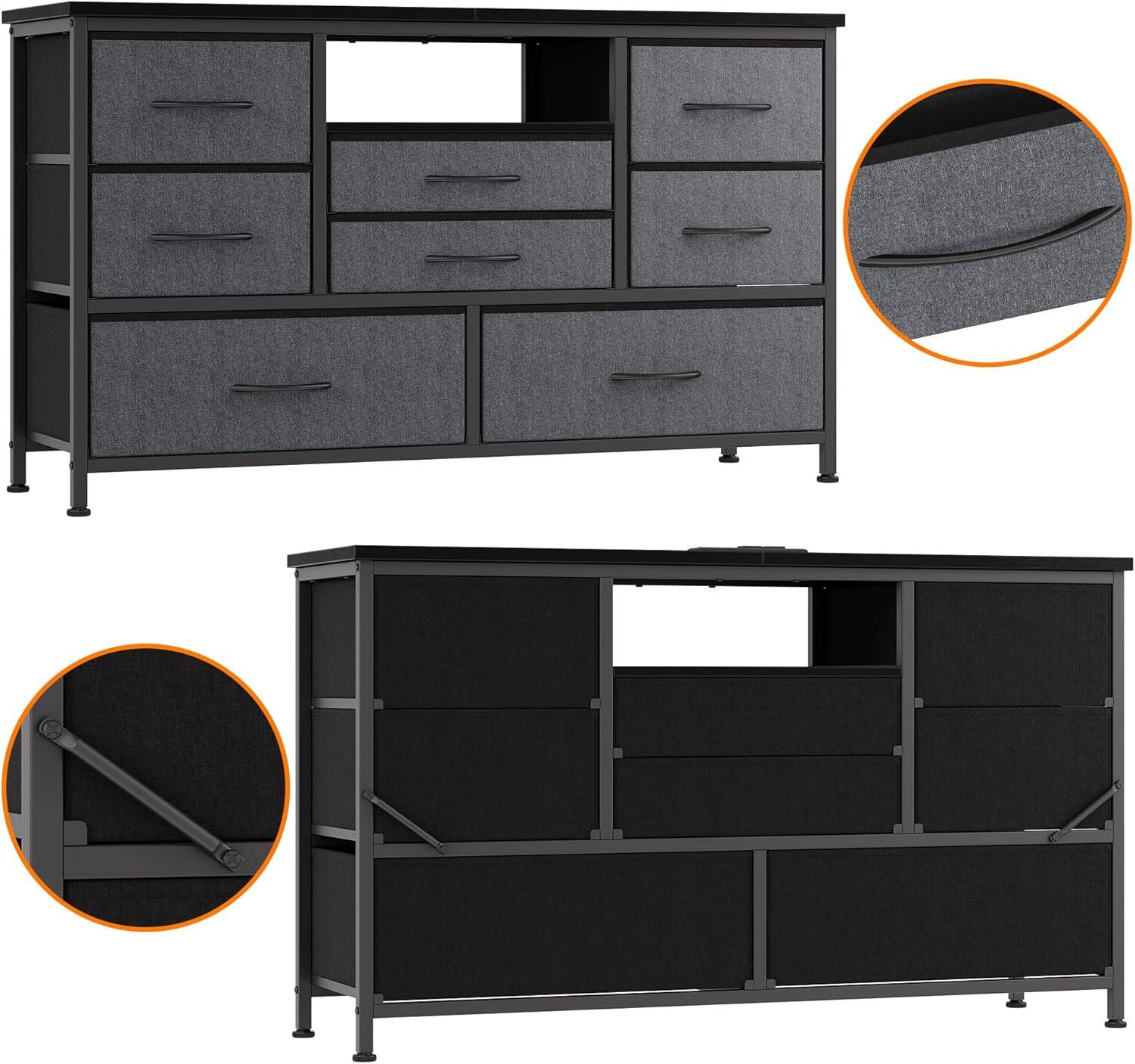 Alt View 1. Maxxis Merch - 8 Drawer TV Cabinet with Socket, Dresser TV Stand for 50 Inch TV, TV Console Table with Storage, Adjustable Feet - Gray.