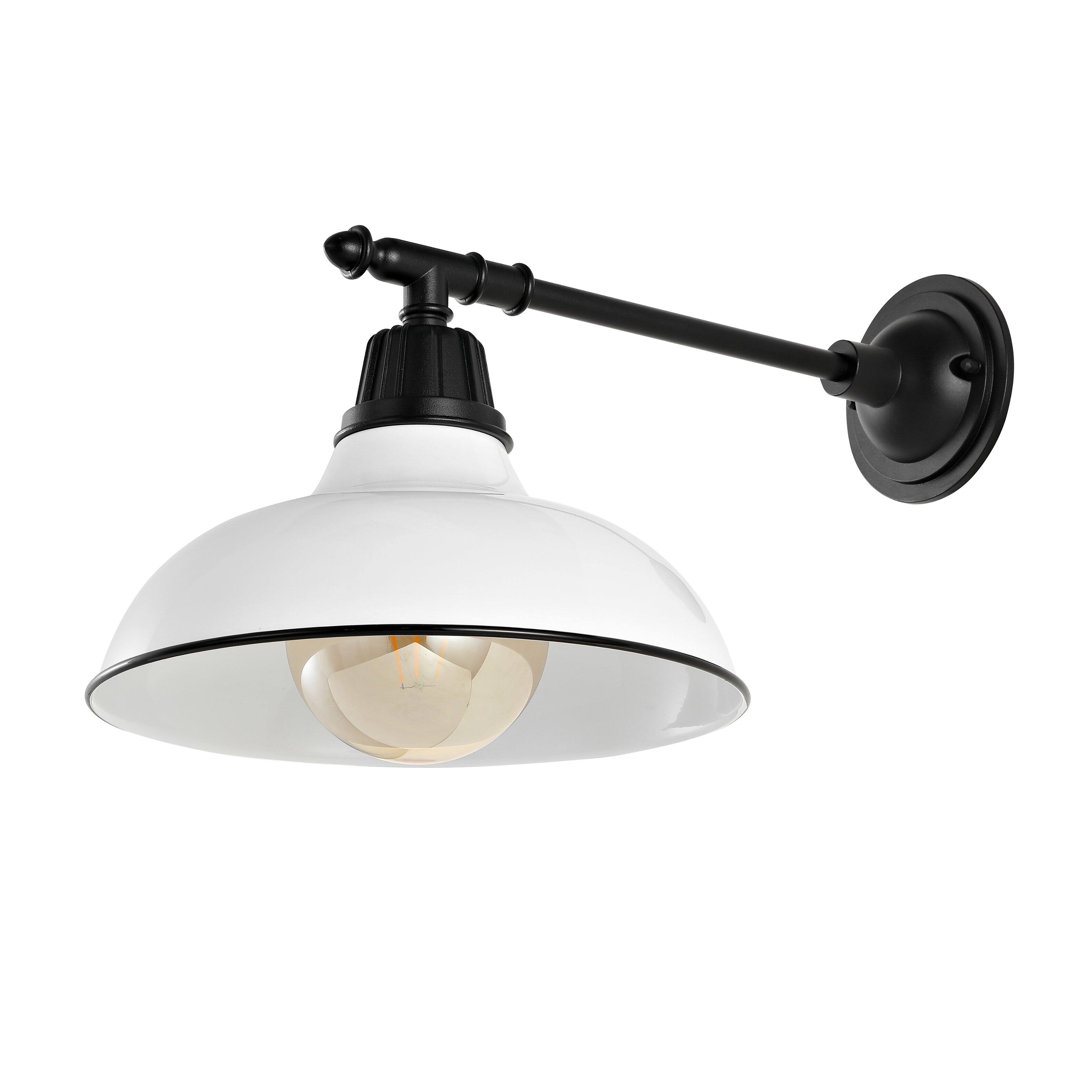 Alt View 5. Jonathan Y - Wallace 12.25" 1-Light Farmhouse Industrial Indoor/Outdoor Iron LED Victorian Arm Outdoor Sconce, White - White/Black.