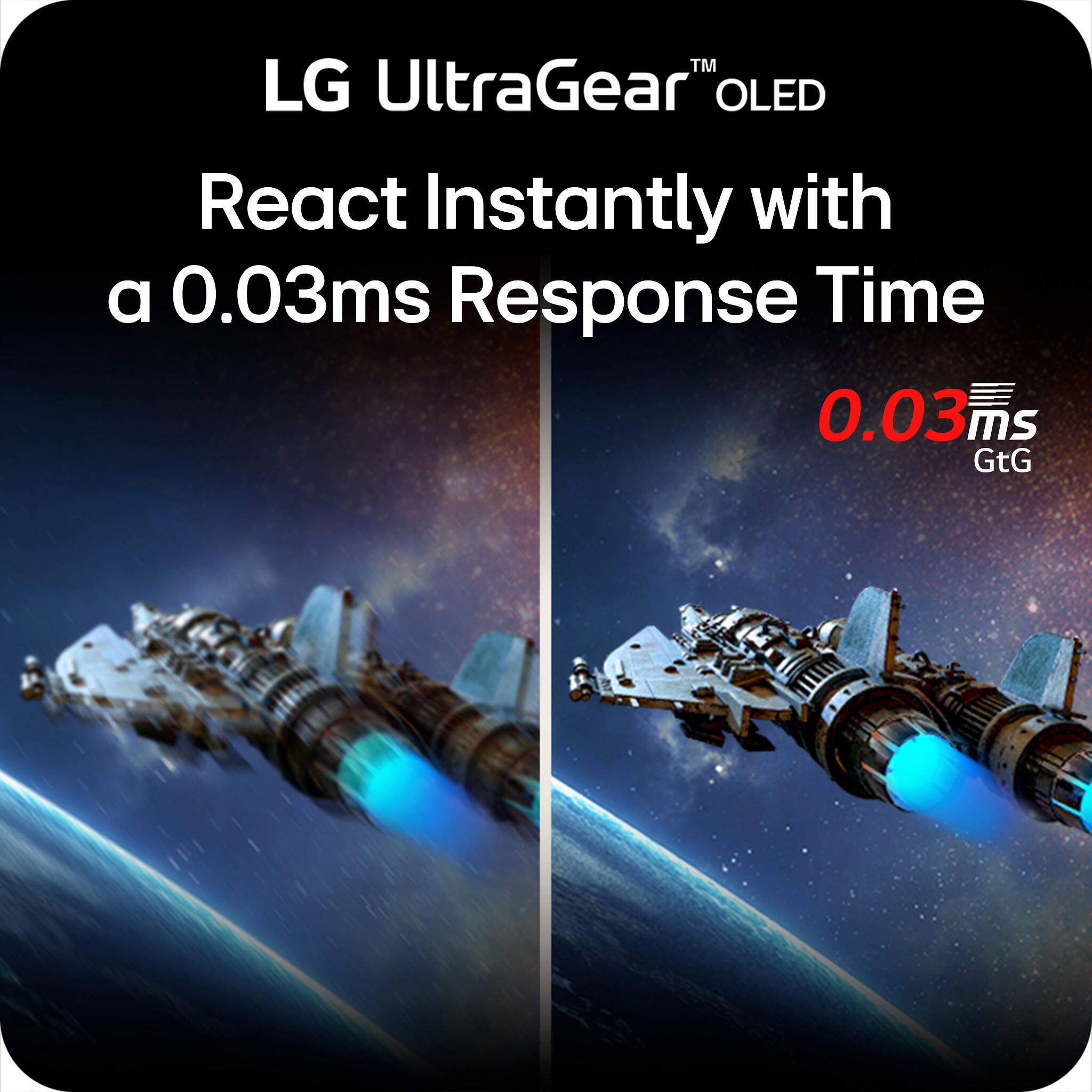 LG UltraGear™ OLED  
React Instantly with a 0.03ms Response Time  
0.03ms GtG