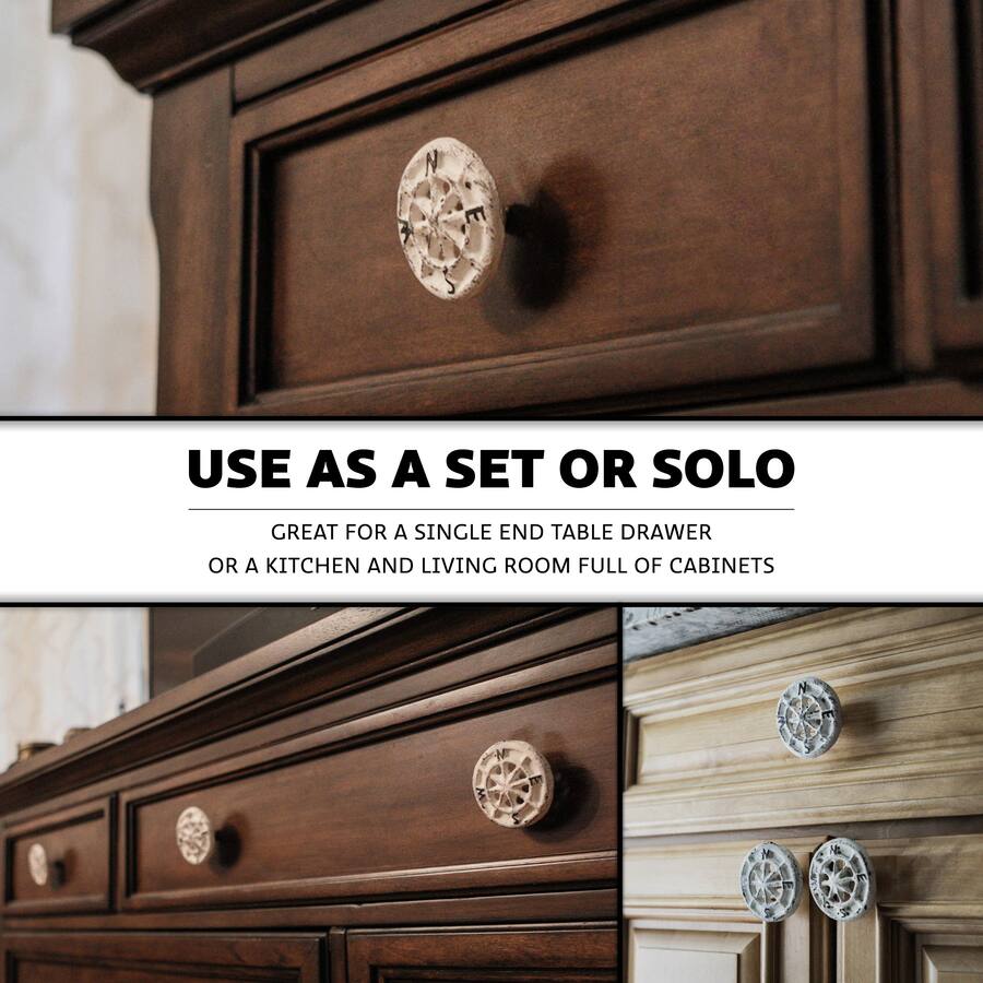 Compass Drawer Zeckos Set of 12 Cast Iron Cabinet Hardware Knob Compass Rose Drawer ...