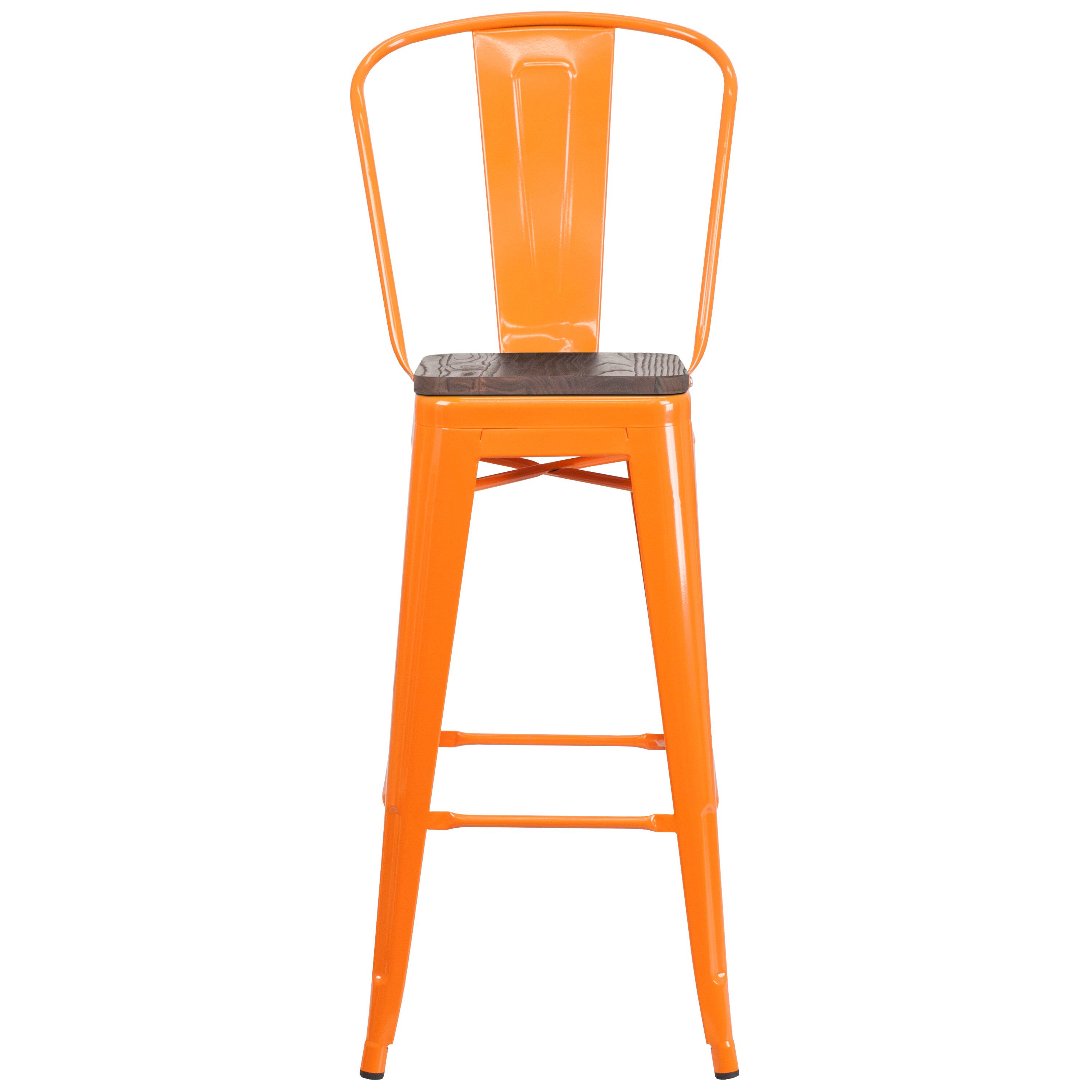 Alt View 5. Emma + Oliver - 30"H Metal Dining Barstool with Back and Square Wood Seat - Orange.